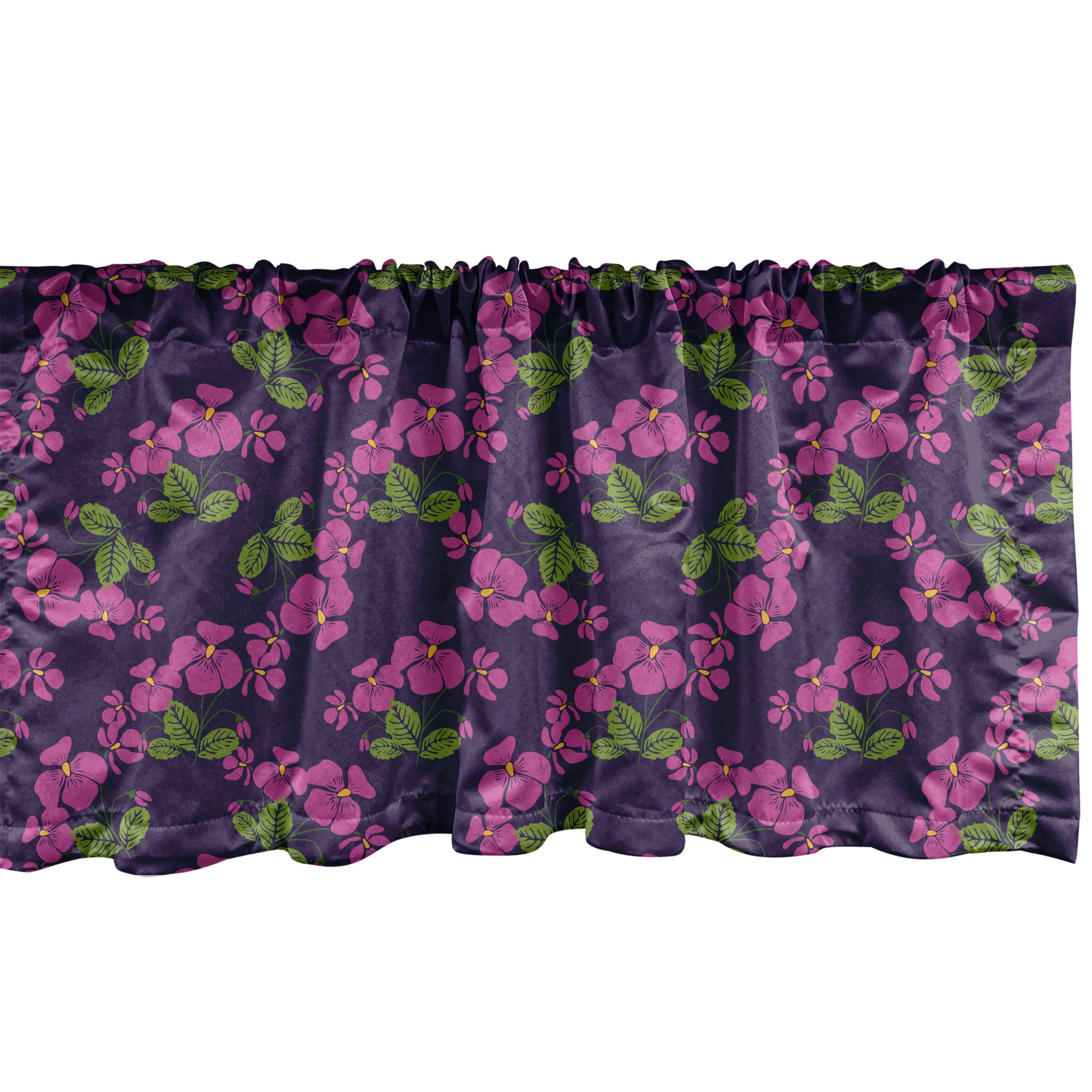Scheibengardine Vorhang Volant für Küche Schlafzimmer Dekor mit Stangentasche, Abakuhaus, Microfaser, Blumen Retro-Stil Violet Flora