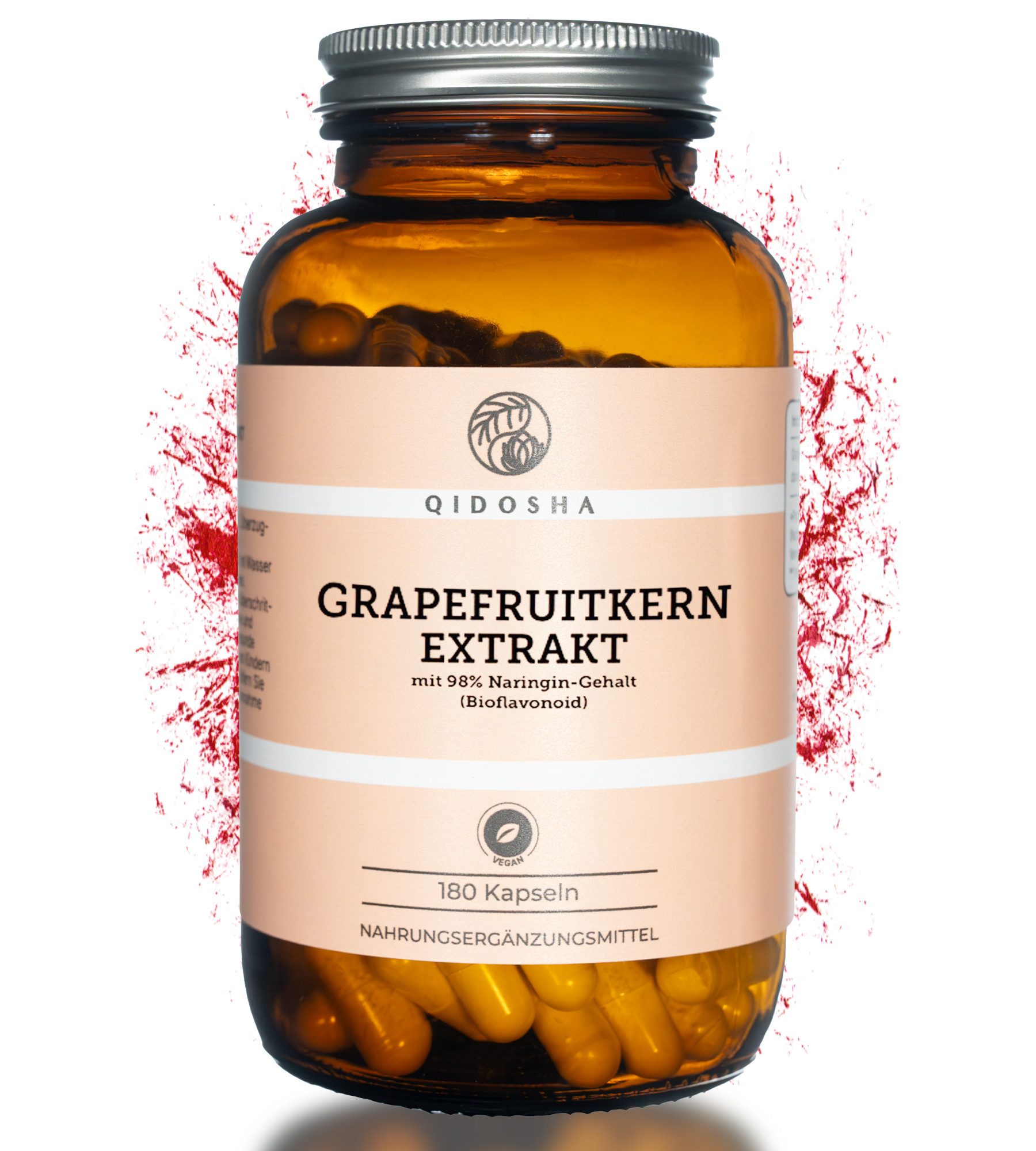 QIDOSHA Hochdosiertes Grapefruitkernextrakt Kapseln mit Naringin, vegan Hartkapsel, 1 er 1 Glas / 180 Kapseln - 6 Monate Vorrat à 180 St., 64 g, Natürliche Grapefruit Kapseln Labortest clean label & Halbjahresvorrat