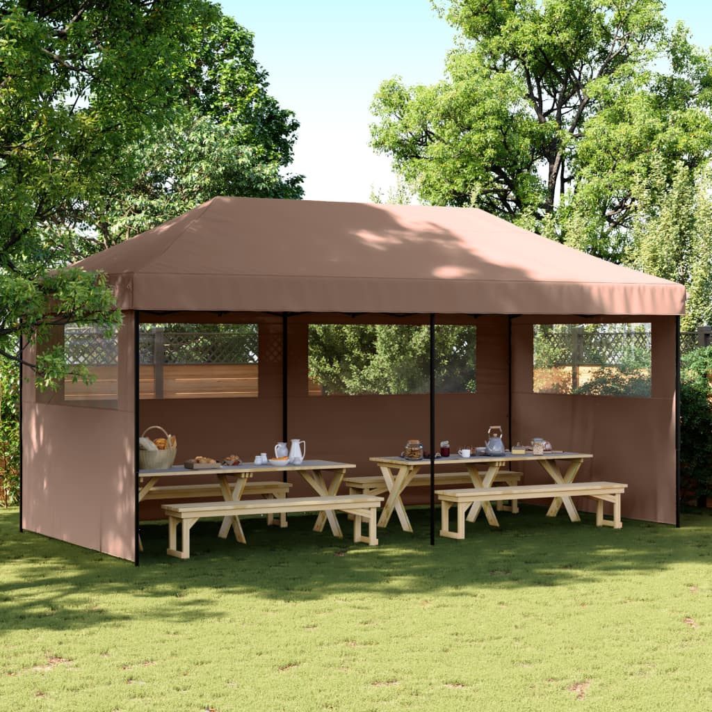 Thumbnail - vidaXL Pavillon Partyzelt Faltbar Pop-Up mit 3 Seitenteilen Braun Pavillon