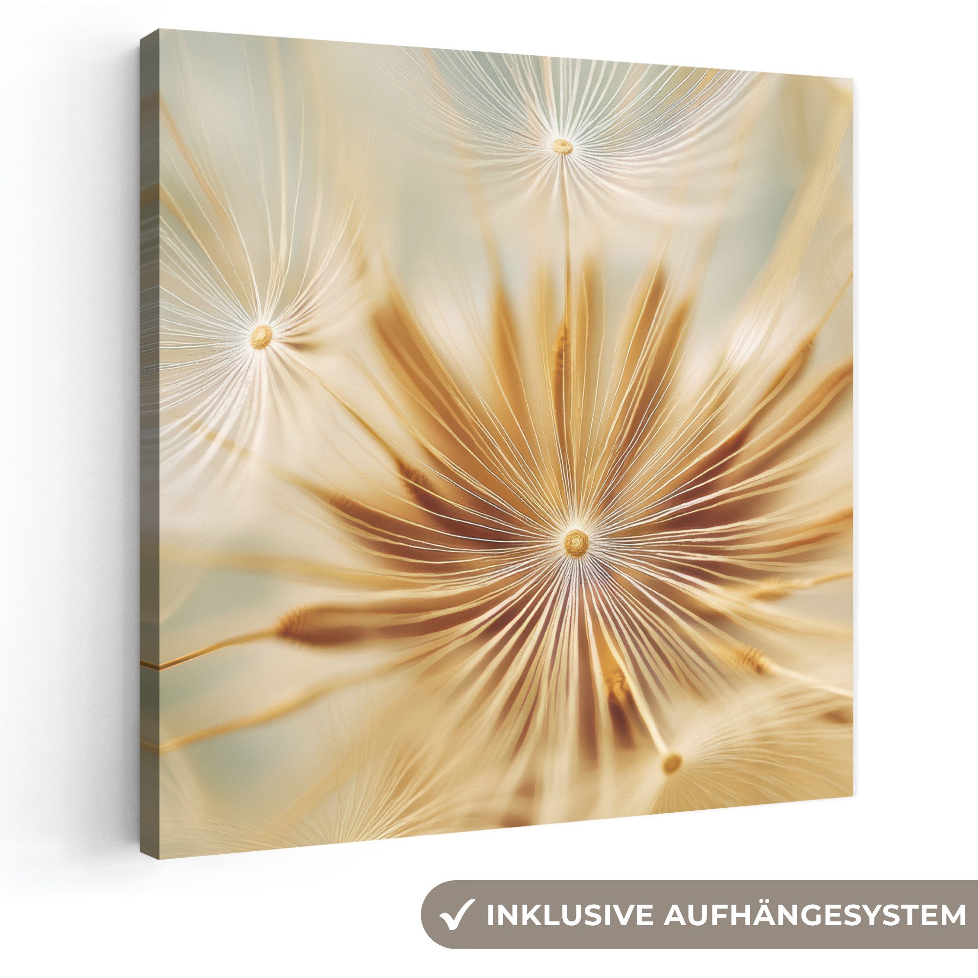 OneMillionCanvasses® Leinwandbild Löwenzahn - Beige - Abstrakt - Modern - Natur, Fotodruck (1 St), Wandbild, Deko Schlafzimmer Wohnzimmer Flur 20x20 cm