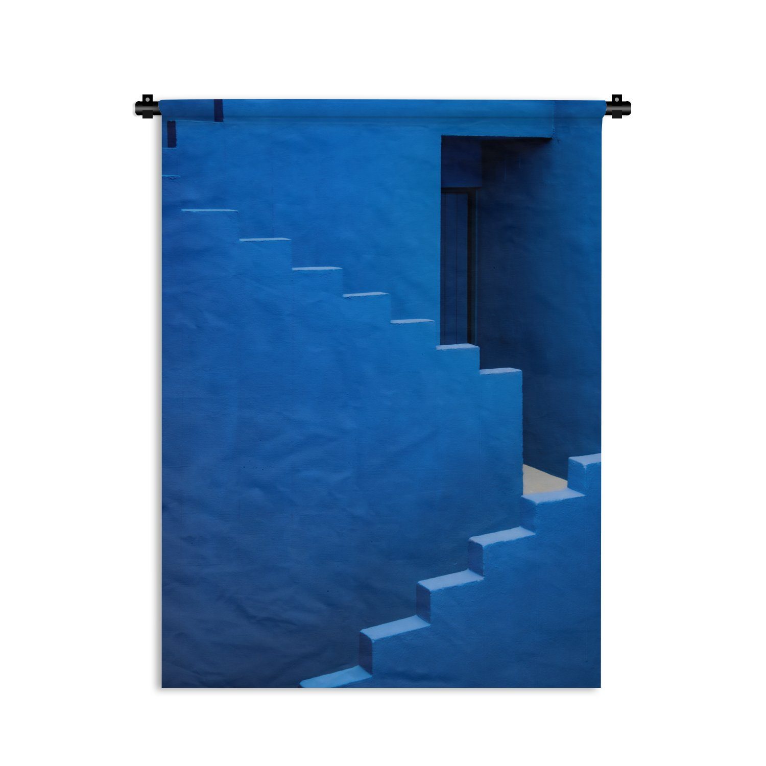 Wohnzimmer, Tapisserie, - Treppe Blau Gebäude, Deko Wanddekoobjekt für Schlafzimmer Architektur - der - MuchoWow an Wand,