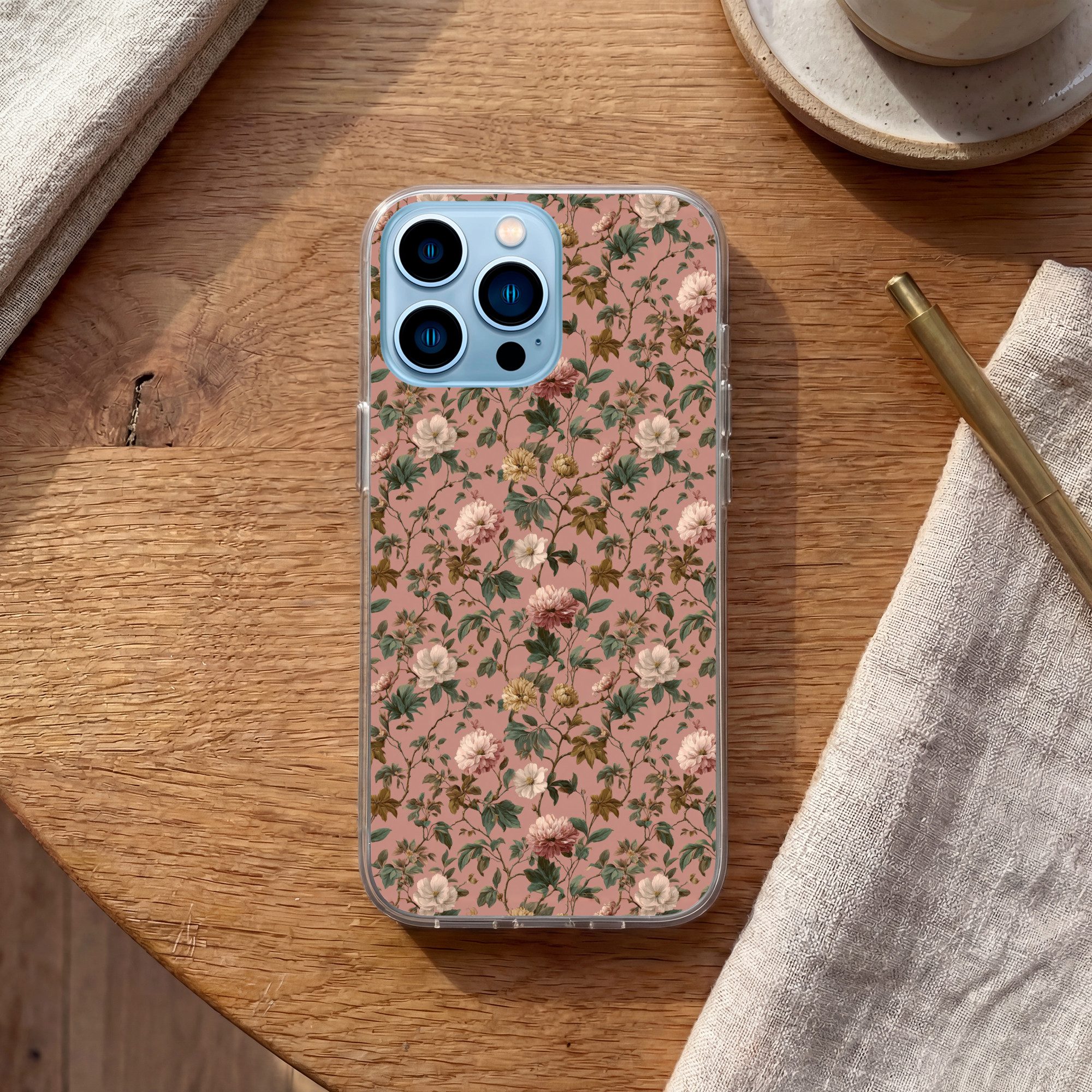 MuchoWow Handyhülle für Apple iPhone 13 Pro Blumen - Klassisch - Rosa, Smartphone-Bumper, Print, Handy Schutzhülle Dünn
