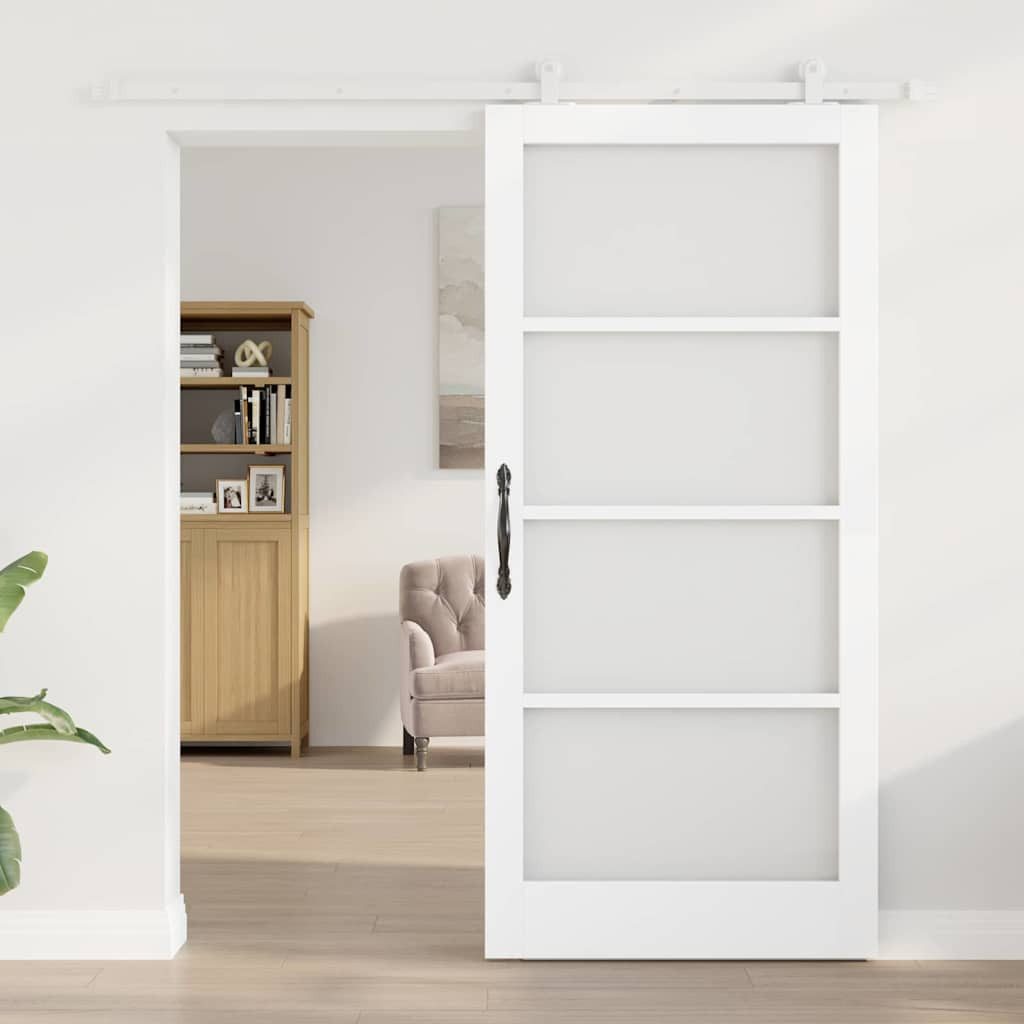vidaXL Haustür Schiebetür ORKDAL 93 x 202 cm Massivholz Kiefer und Glas Weiß (1-St)