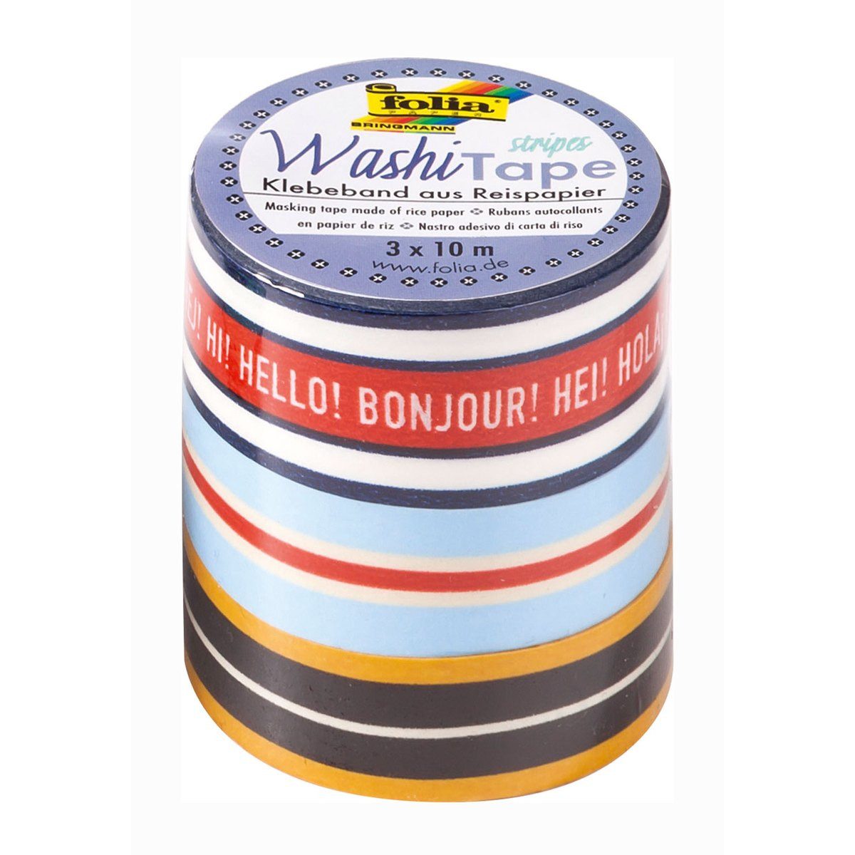 Folia Max Bringmann KG Klebeband folia Washi Tape Stripes Classic 10m 3 Stück