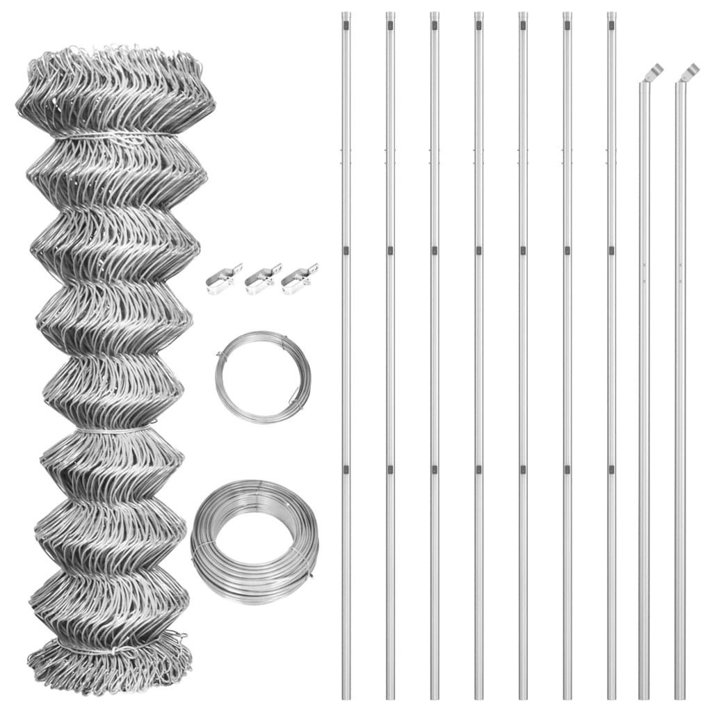 vidaXL Gartenzaun Maschendrahtzaun mit Pfosten Verzinkter Stahl 15×1,5 m Silbern