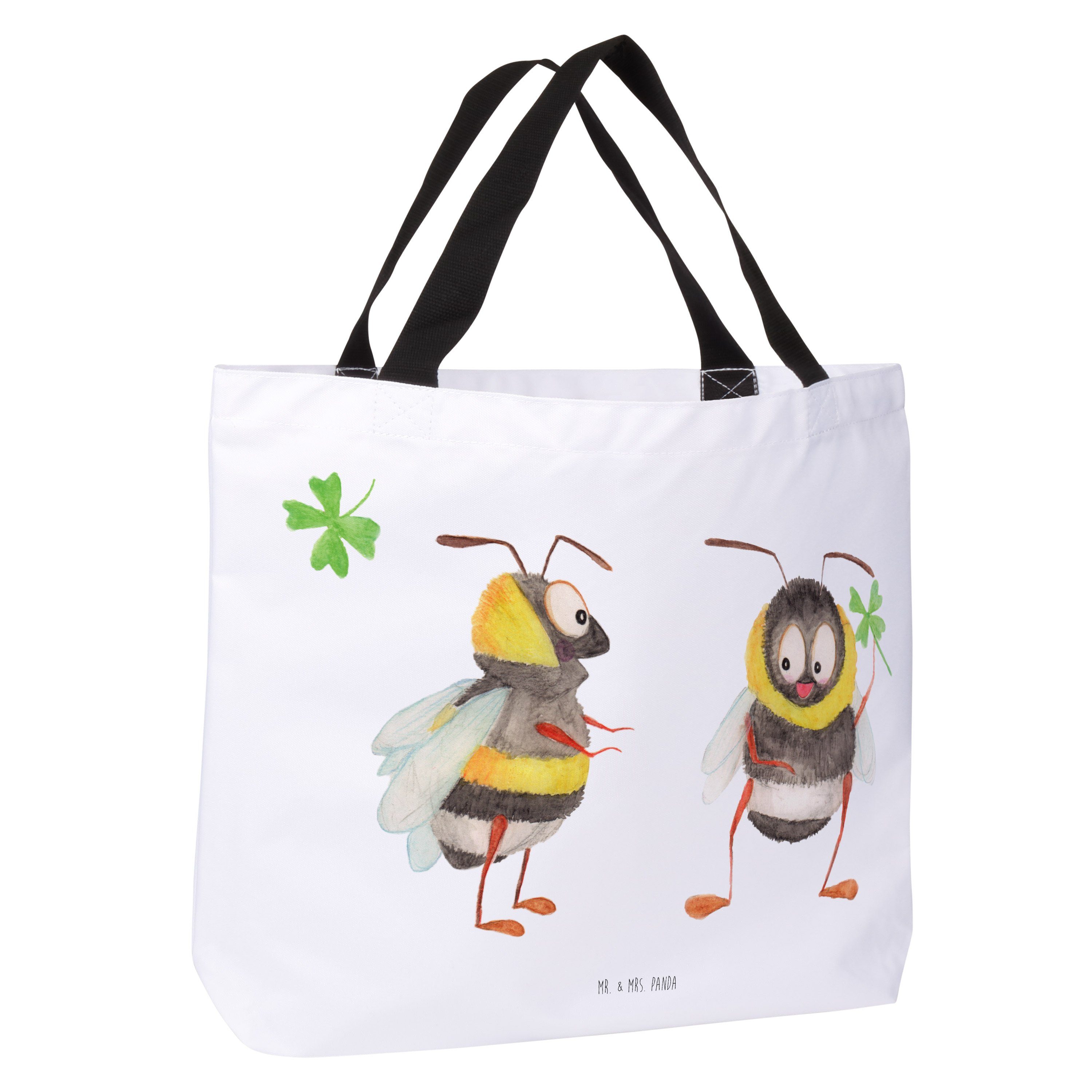 Mr. & Mrs. Hummeln - Alltagstasch (1-tlg) Shopper mit - Weiß Kleeblatt Geschenk, Einkaufsbeutel, Panda