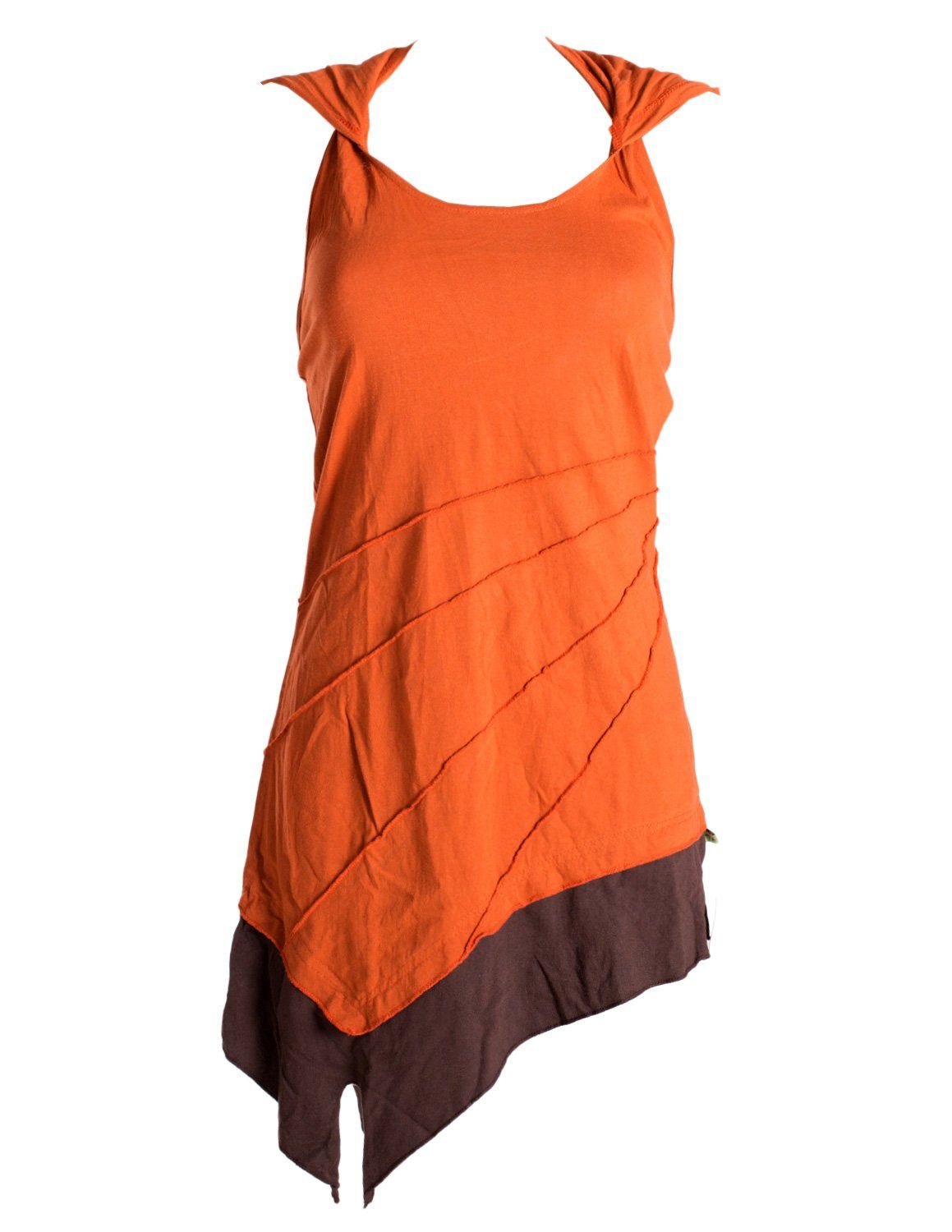 Vishes Neckholderkleid Mini Kleid Neckholder zweifarbig Zipfelkleid Hippie, Goa, Boho Elfen Style orange-braun
