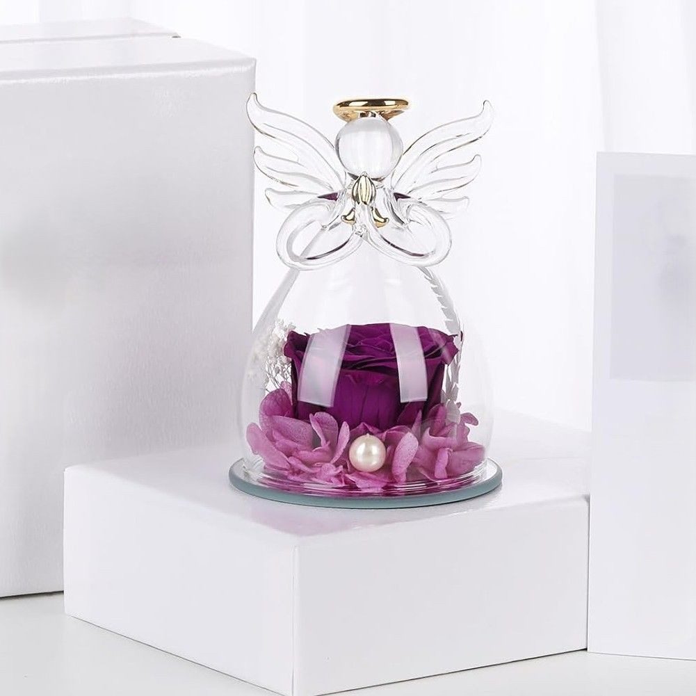 Kunstblume Engel-Glaskuppel mit ewiger Rose – Schutzengel-Dekoration, Tidy