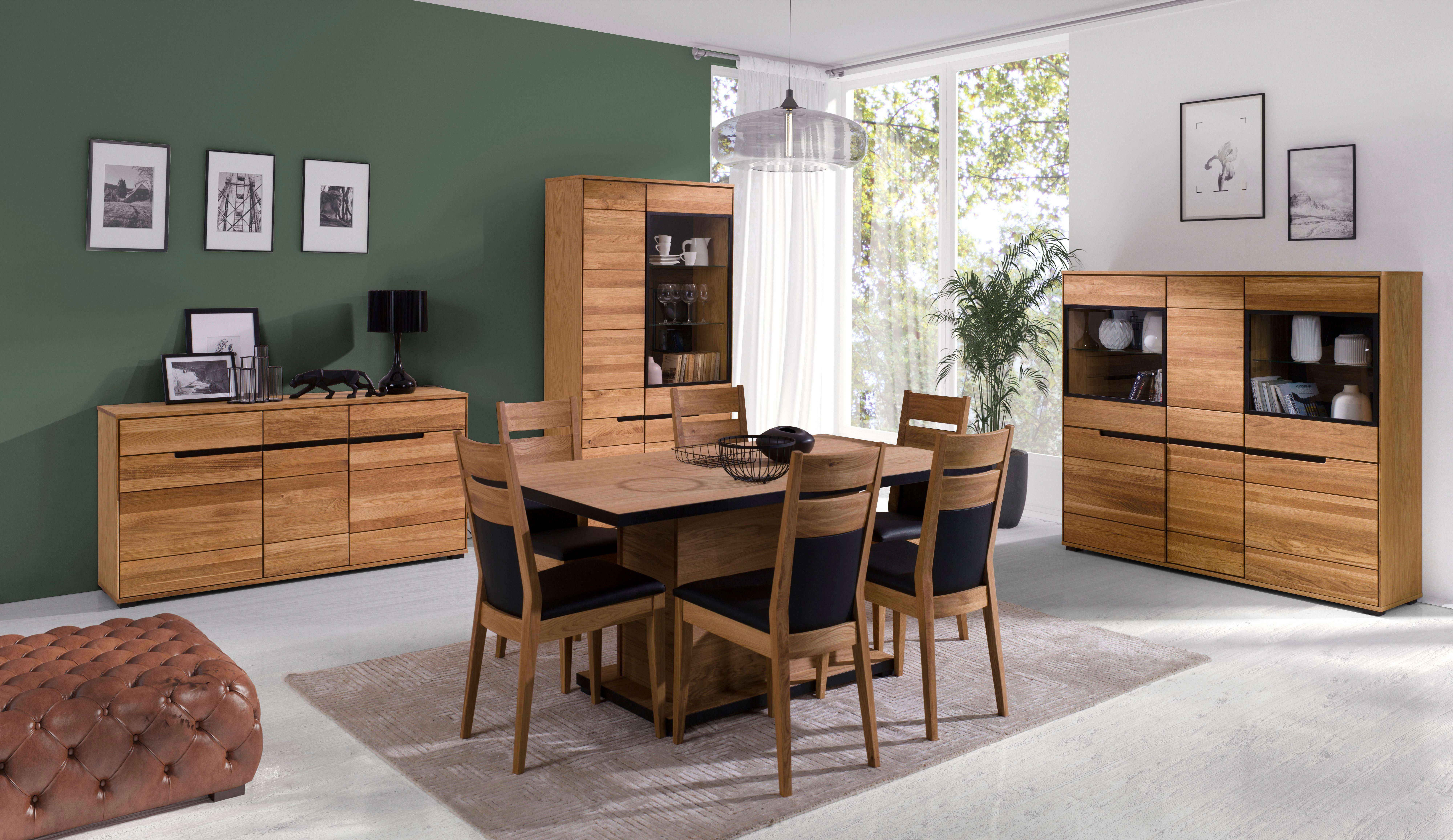 Home affaire Highboard, Aluglastüren in Schwarz, Türen mit dampfer, dunklen Innenrückseite