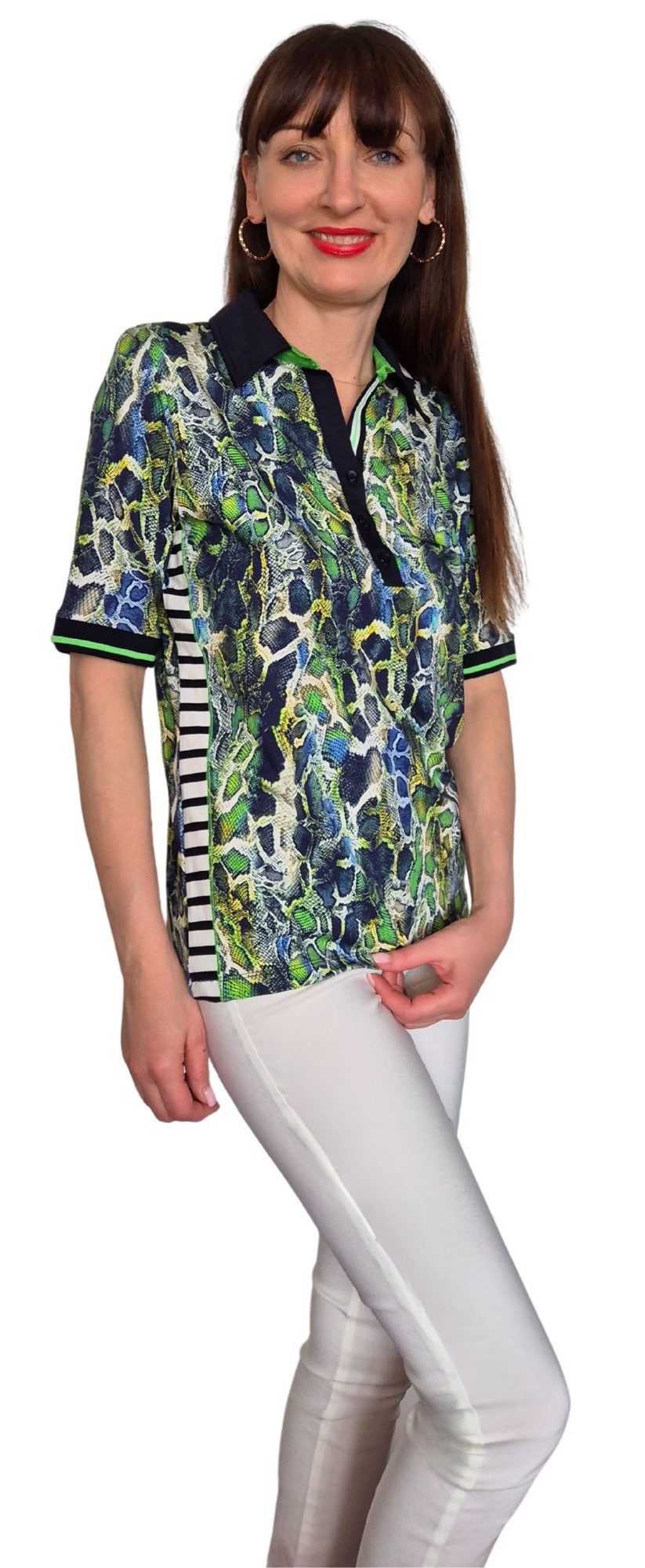 Estefania for woman Poloshirt 190-4200, in modischem Snakeprint gestreifte Einsätze an den Seiten