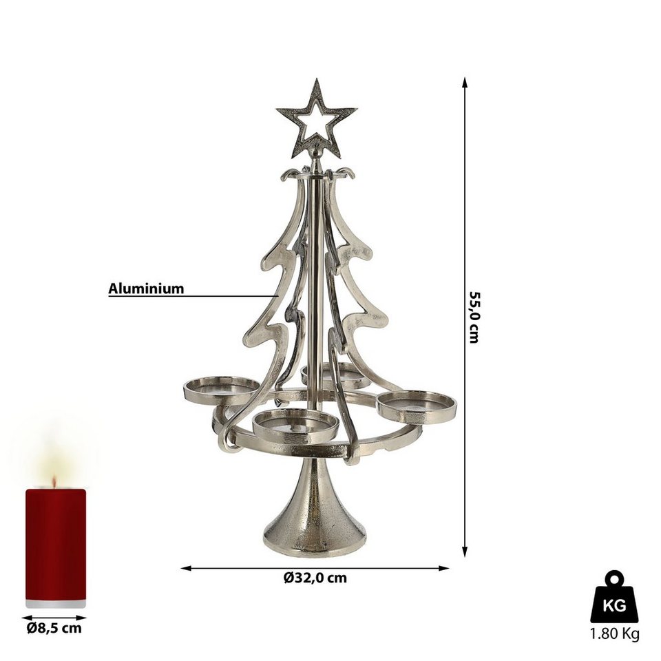 CEPEWA Adventskranz Adventsleuchter Tannenbaum H55cm silber Metall  Kerzenhalter