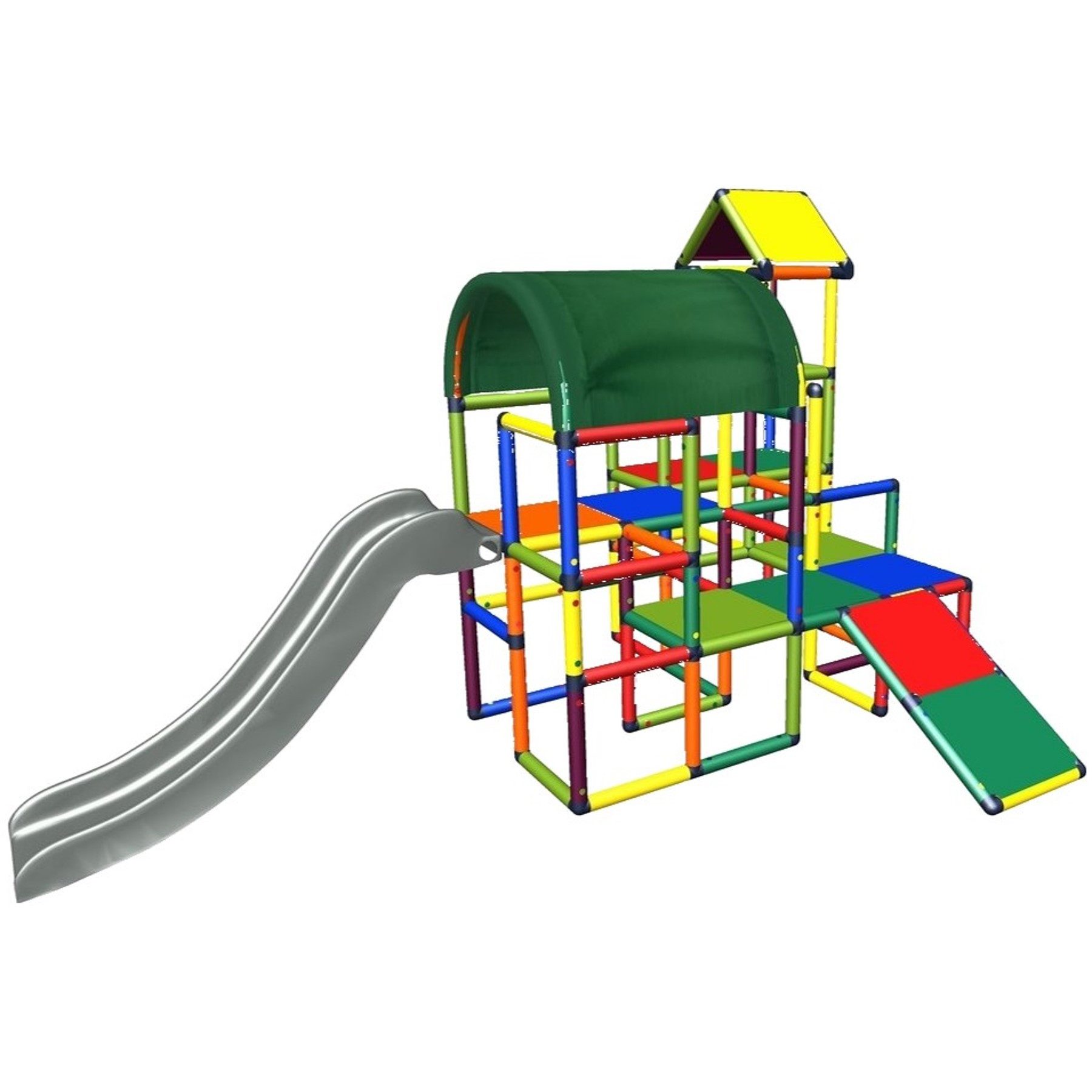 move and stic Kira Kletterturm mit Rutsche und Kleinkindrutsche, Dach und Glocke Konstruktions-Spielset, In- und Outdoor