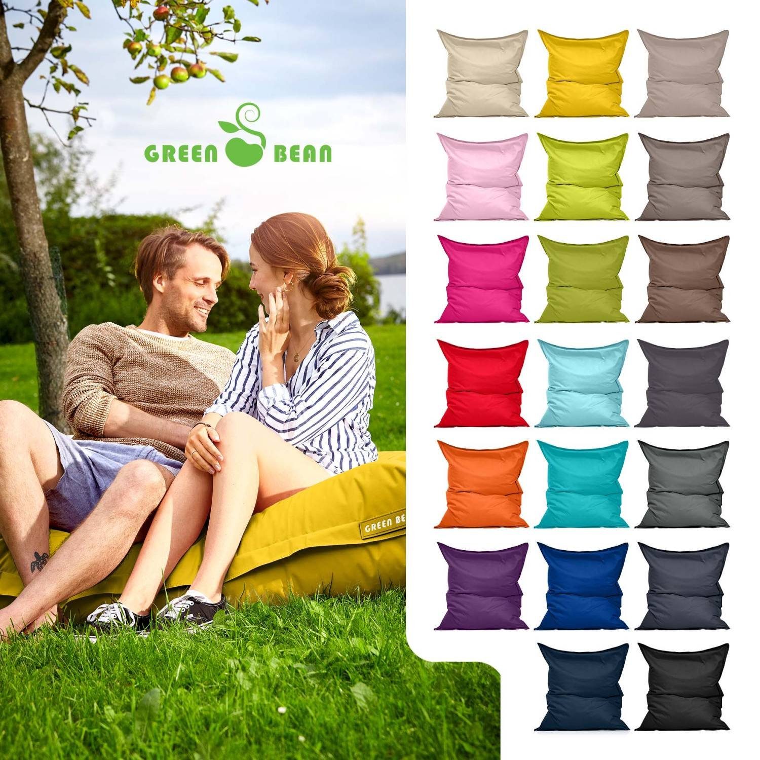 Green Bean Kinder Liegekissen), Sitzsack Groß Perlen Draußen Bodenkissen Lounge (XXL Bag Square Bean Füllung, & Erwachsene Gelb Sitzkissen Outdoor 380 Waschbar Riesensitzsack EPS Wetterfest 140x180cm Liter