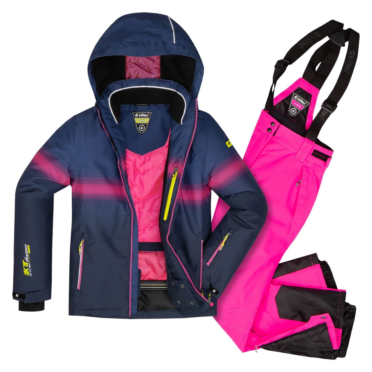 Killtec Skianzug Glenshee Kinderskianzug Mädchen Skijacke lila + Skihose neon orange
