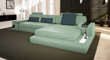 BULLHOFF Ecksofa Leder Ecksofa LED-Licht Couch Grün Leder Blau Eckcouch Sofa HAMBURG