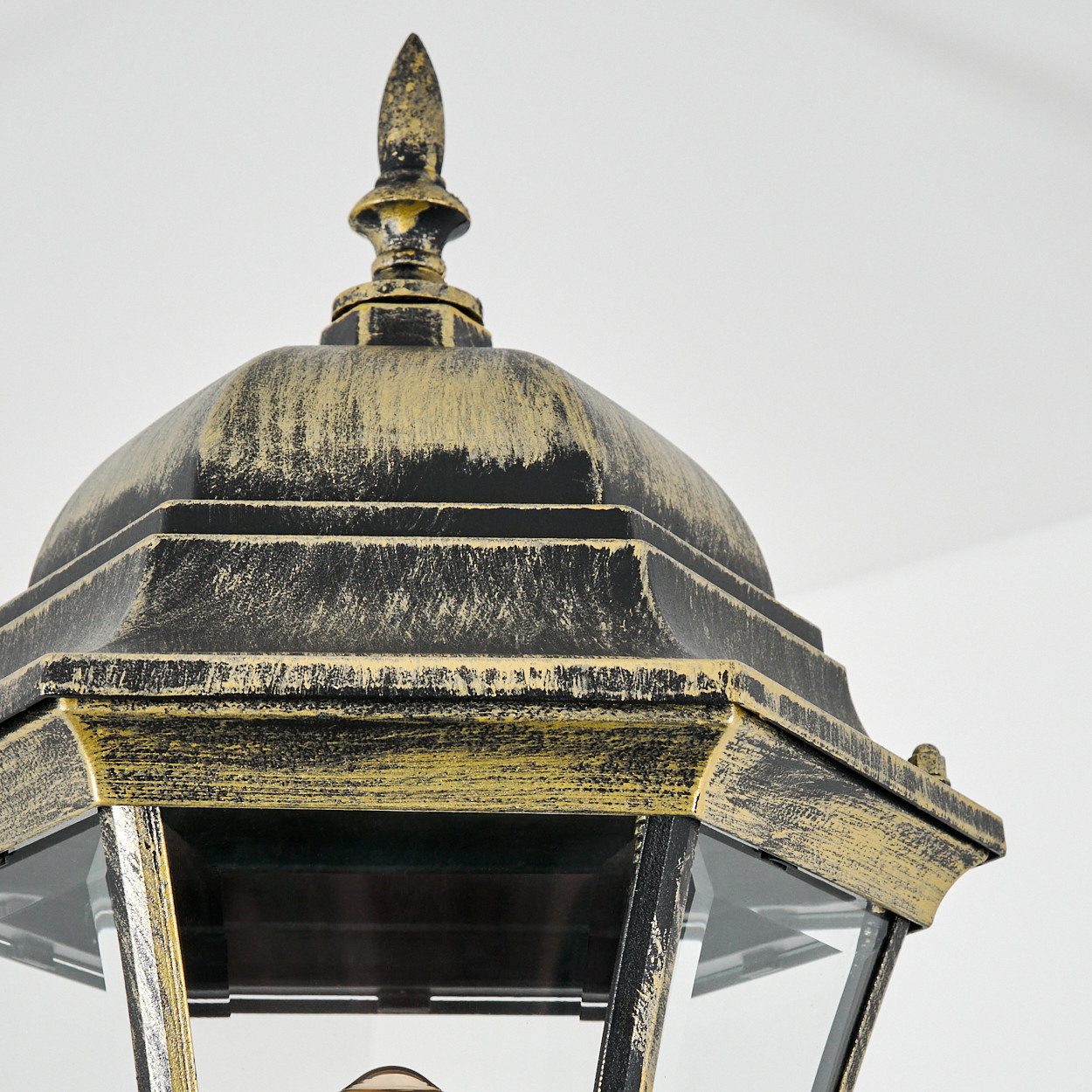 hofstein Pollerleuchte Wegeleuchte aus Metall/Glas in Schwarz-Goldfarben/Klar, ohne Leuchtmittel, Kandelaber, max. 230 cm, Landhaus IP44, 1 x E27, ohne Leuchtmittel