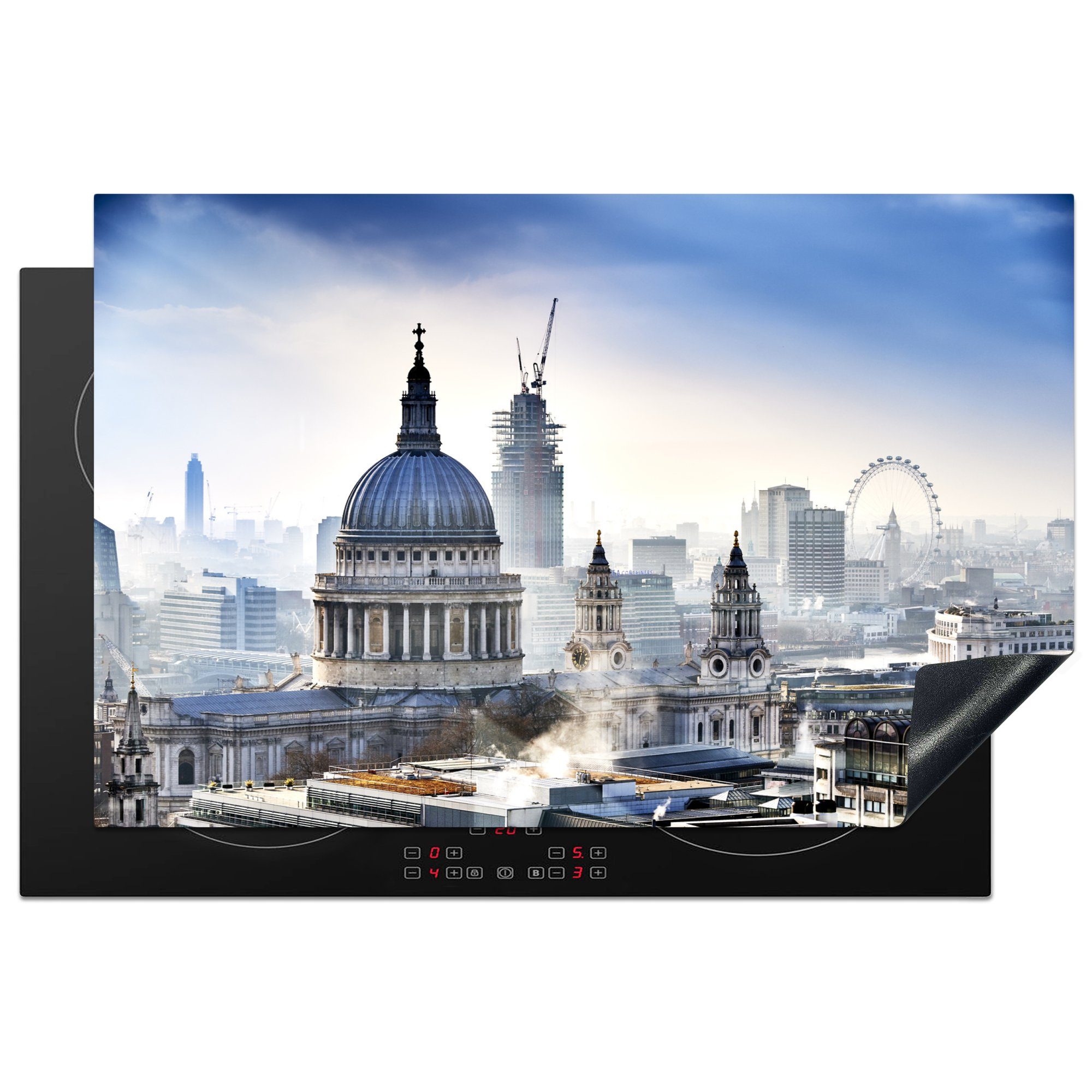 MuchoWow Herdblende-/Abdeckplatte Die Skyline von London mit der St. Paul's Cathedral, Vinyl, (1 tlg), 81x52 cm, Induktionskochfeld Schutz für die küche, Ceranfeldabdeckung
