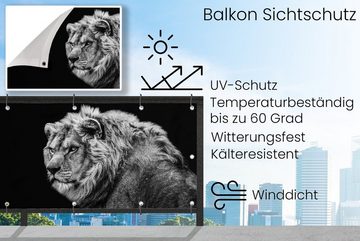 MuchoWow Balkonsichtschutz Löwe - Porträt - Wildtiere - Schwarz - Weiß (1-St) Balkonbanner, Sichtschutz für den Balkon, Robustes und wetterfest
