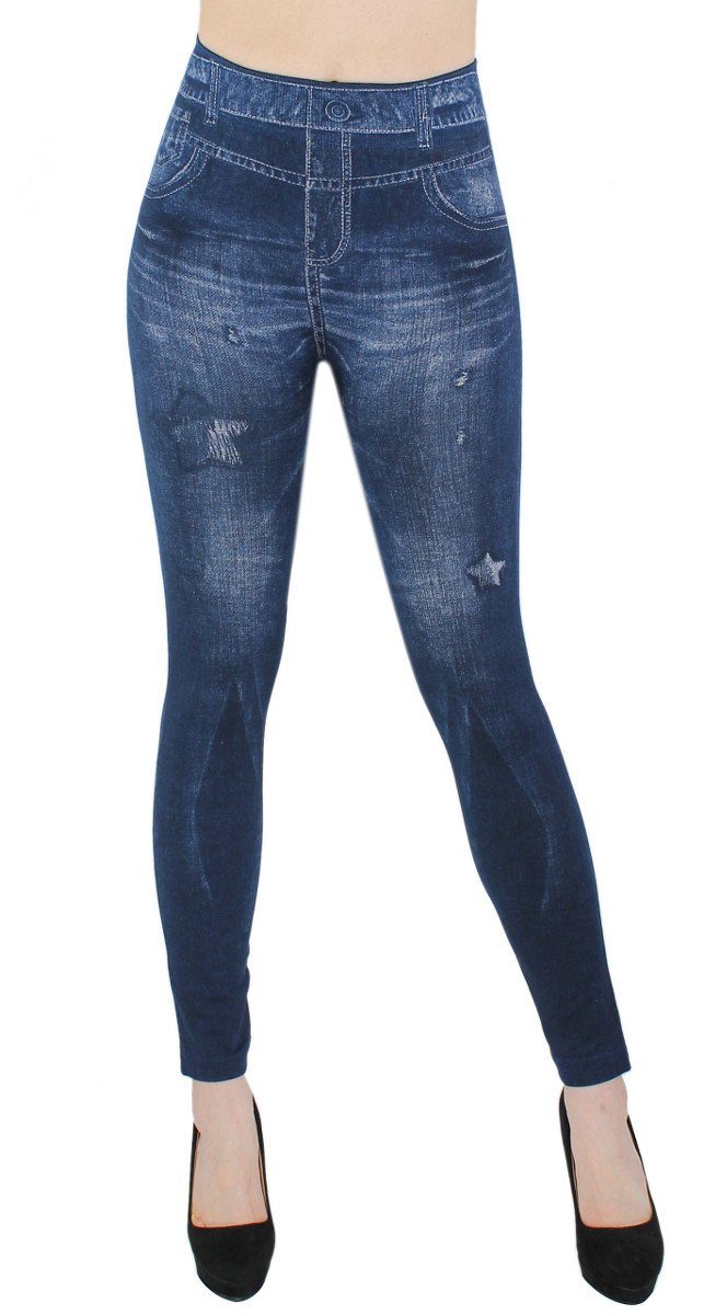 dy_mode Thermoleggings Thermo Leggings Damen Jeggings Gefüttert Hochbund Jeans-Optik Leggins Gefüttert