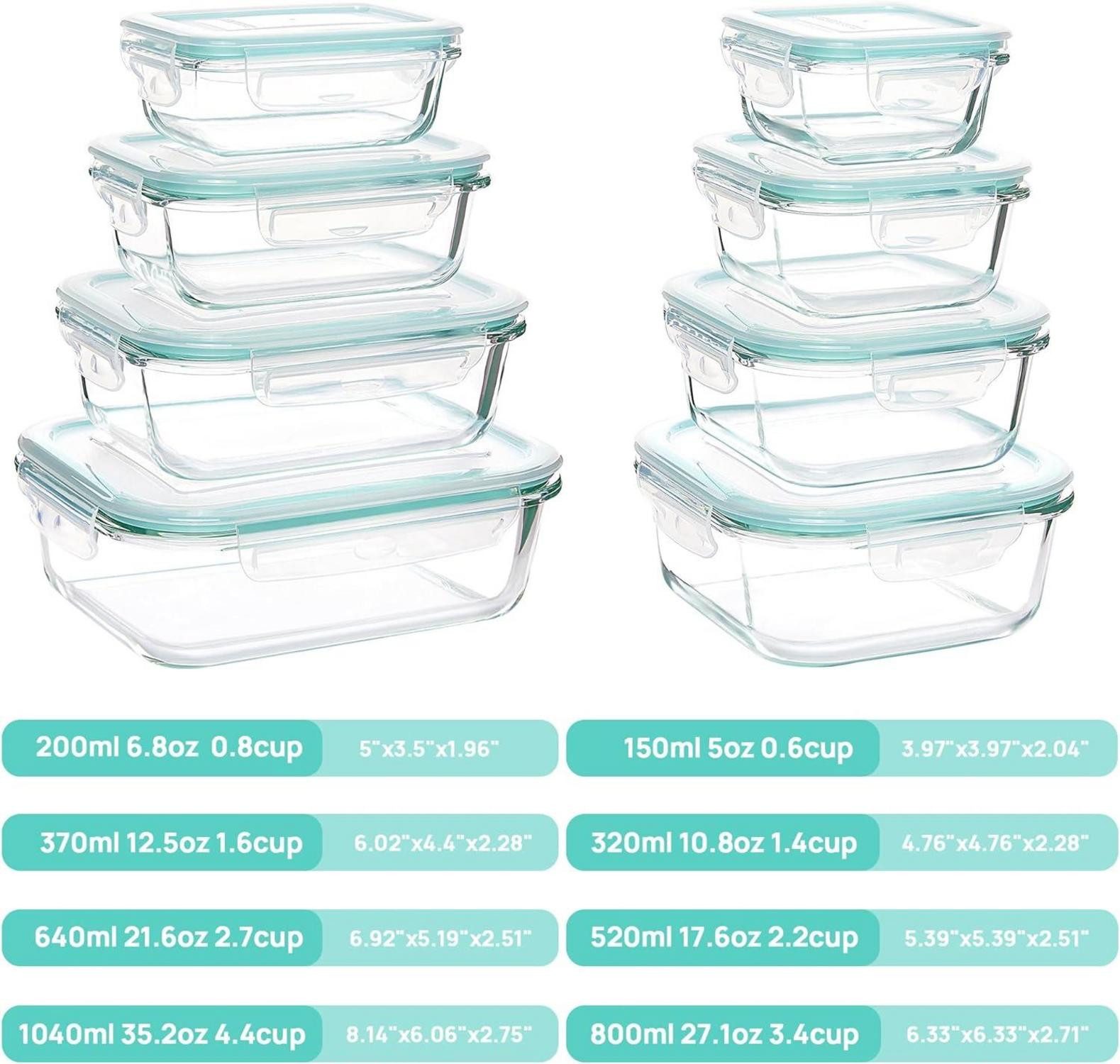 Thumbnail - LuxusKollektion Aufbewahrungsbox 8er Glasbehälter Set Frischhaltedosen mit Deckel Mikrowellen BPA-frei