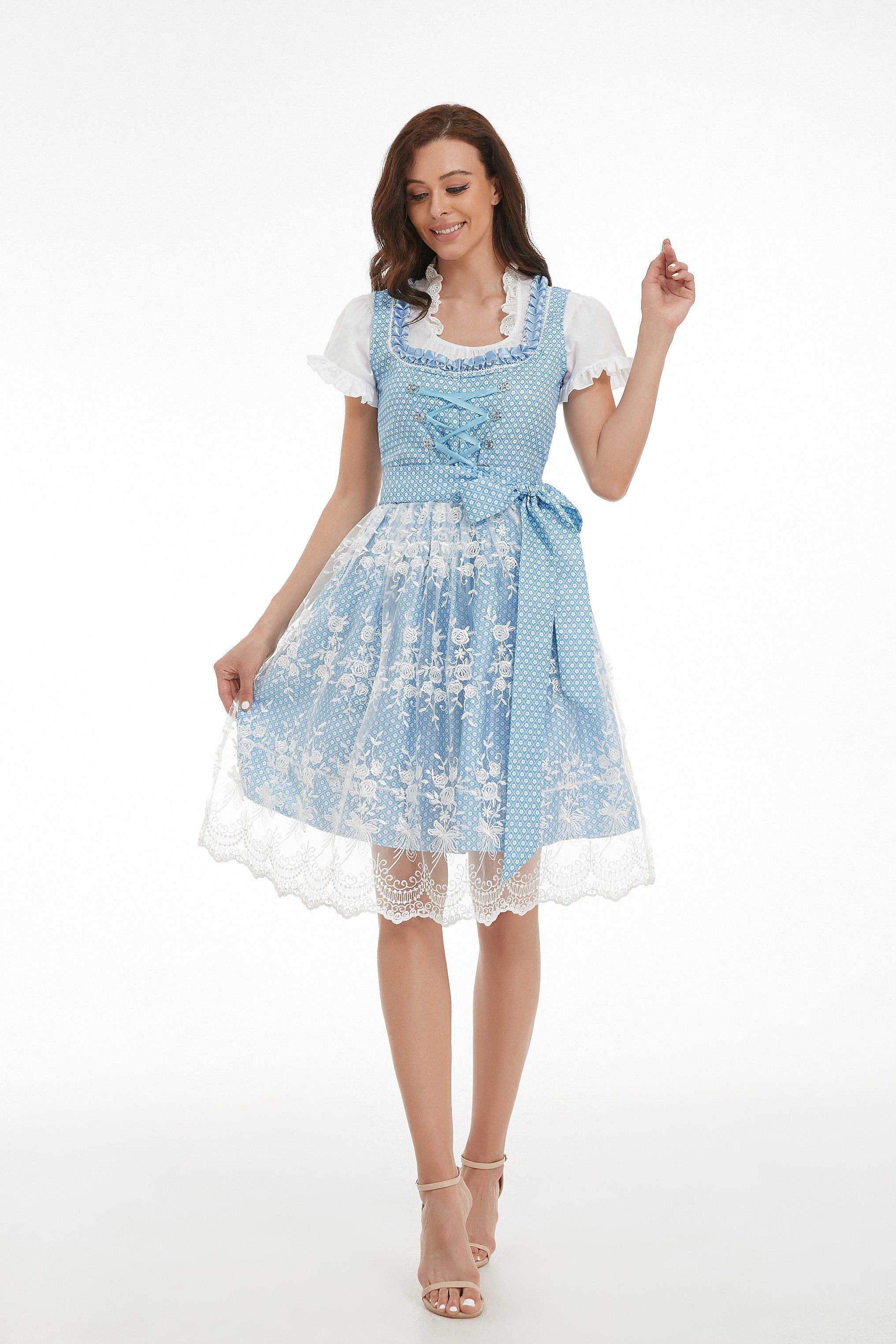 (Bayerisches Karneval Dirndl Damen Dirndlbluse, Dirndl Verkleidung, Traditionelles Oktoberfest Dienstmädchen Kleider) Kleid Kostüm, Dirndl Oktoberfest Kleid Tavern Biermädchen Trachtenmode midi Kellnerin Damen Cosplay Trachtenrock Trachtenkleid für REDOM