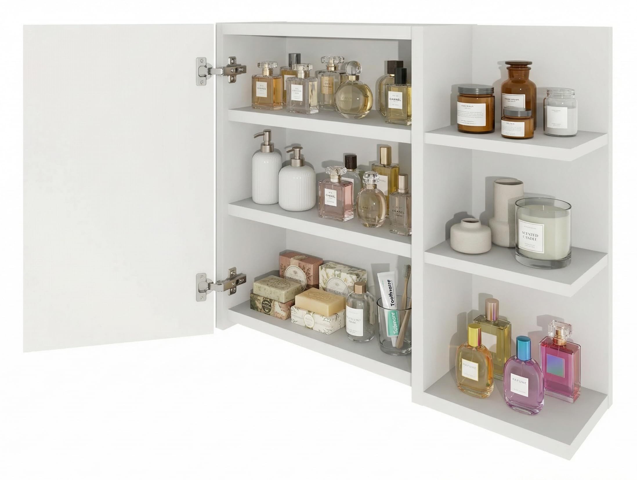 TREND WERK Spiegelschrank Badezimmer mit Ablage & Stauraum (59×16×50 cm Hängender Badezimmerschrank zur Wandmontage mit Regal) – modern & pflegeleicht – Bild 2 von 5