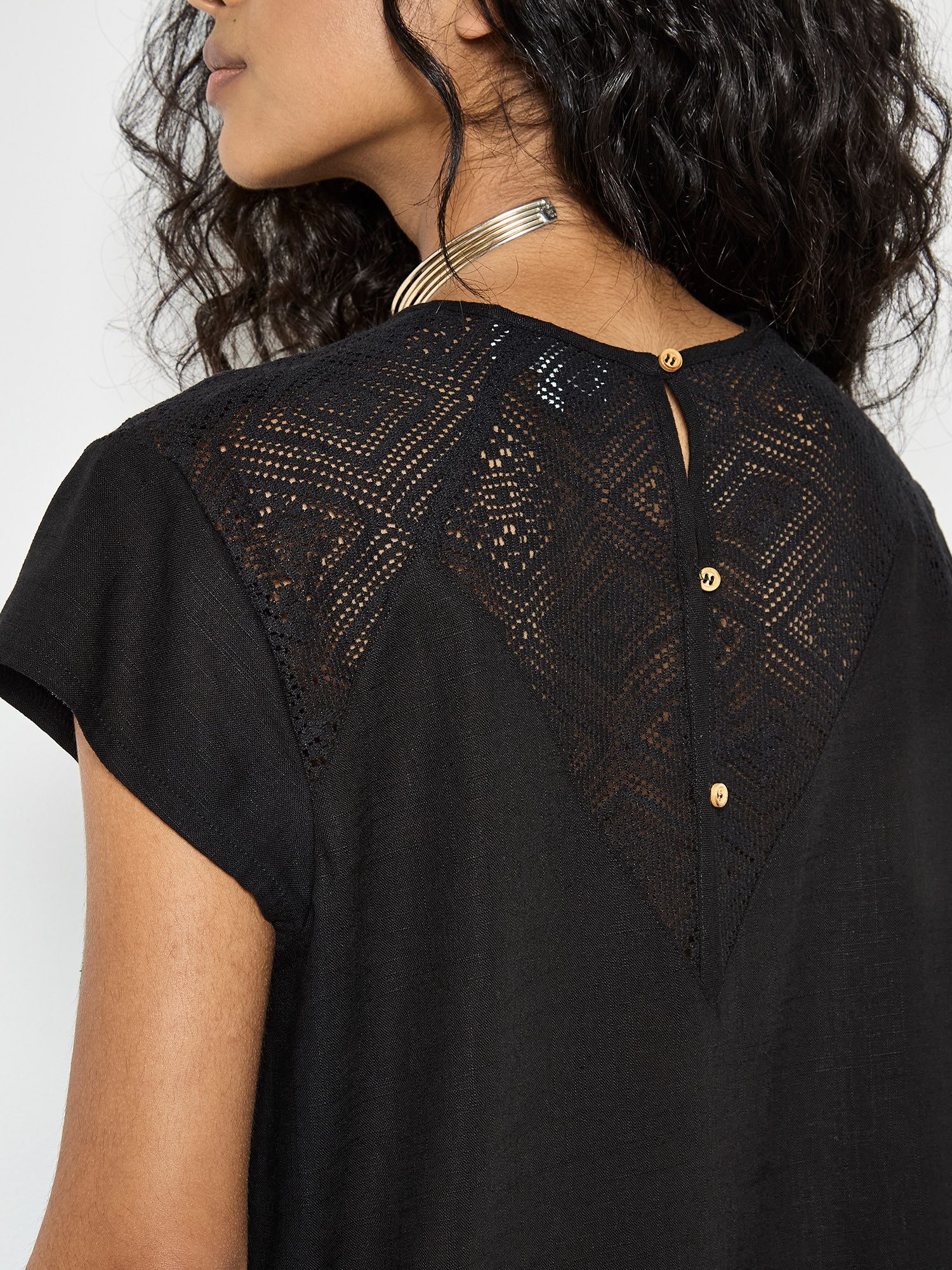 Apricot Spitzenshirt T-Shirt mit Häkel-Einsatz Spitze