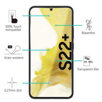 CoolGadget Schutzfolie Panzerfolie für Samsung Galaxy S22 Plus, (9H Härtegrad, 2x Schutzglas, 1xReinigungset), Displayfolie Panzer Schutzfolie 2 Stück für Samsung S22 Plus Glasfolie