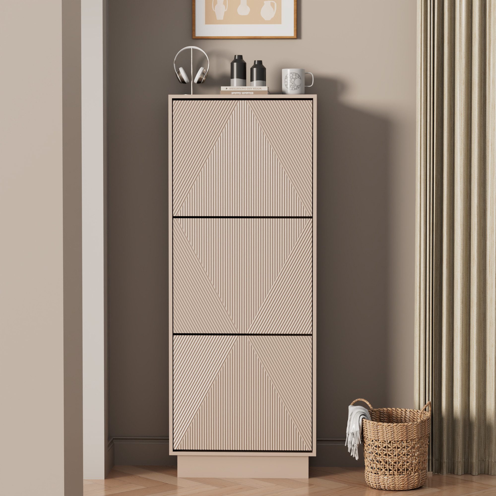 UEV Schuhschrank mit 3 Klappen Schuhregal hoch schmal (Schuhkommode,Anti-Ki günstig online kaufen