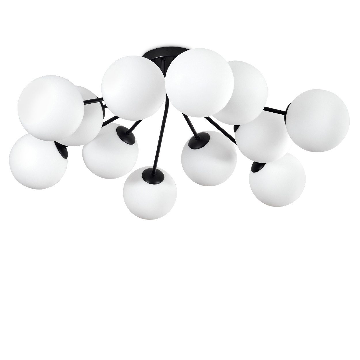 hofstein Deckenleuchte Deckenlampe aus Metall/Glas in Schwarz/Weiß, ohne Leuchtmittel, Leuchte im Retro/Vintage-Design m. Schirmen aus Glas (15cm), 12x E14