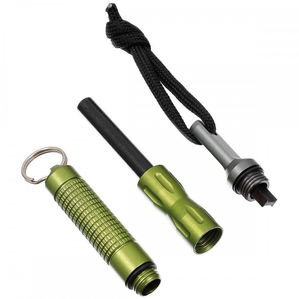 MFH Feuerzeug MFH Feuerstarter, kompakter Zündstein für Outdoor. (kompakter Feuerstahl mit Schaber), kompakter Feuerstahl mit Schaber, 3-teilig, schraubbar