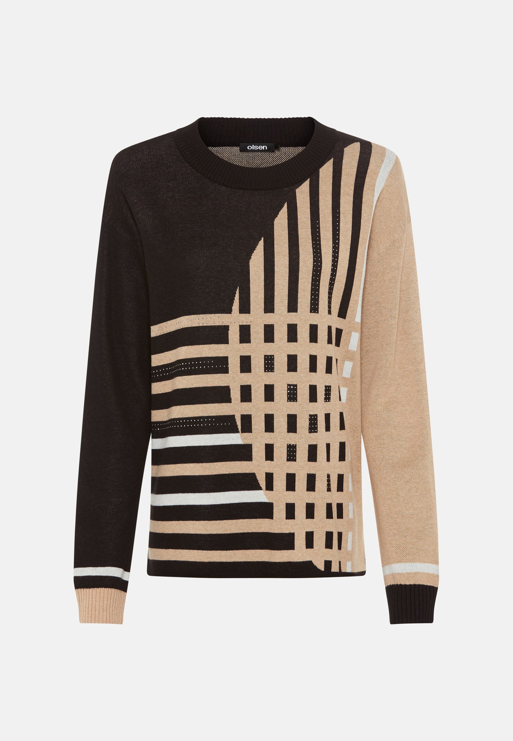 Olsen Strickpullover Pullover mit platziertem Retro-Muster