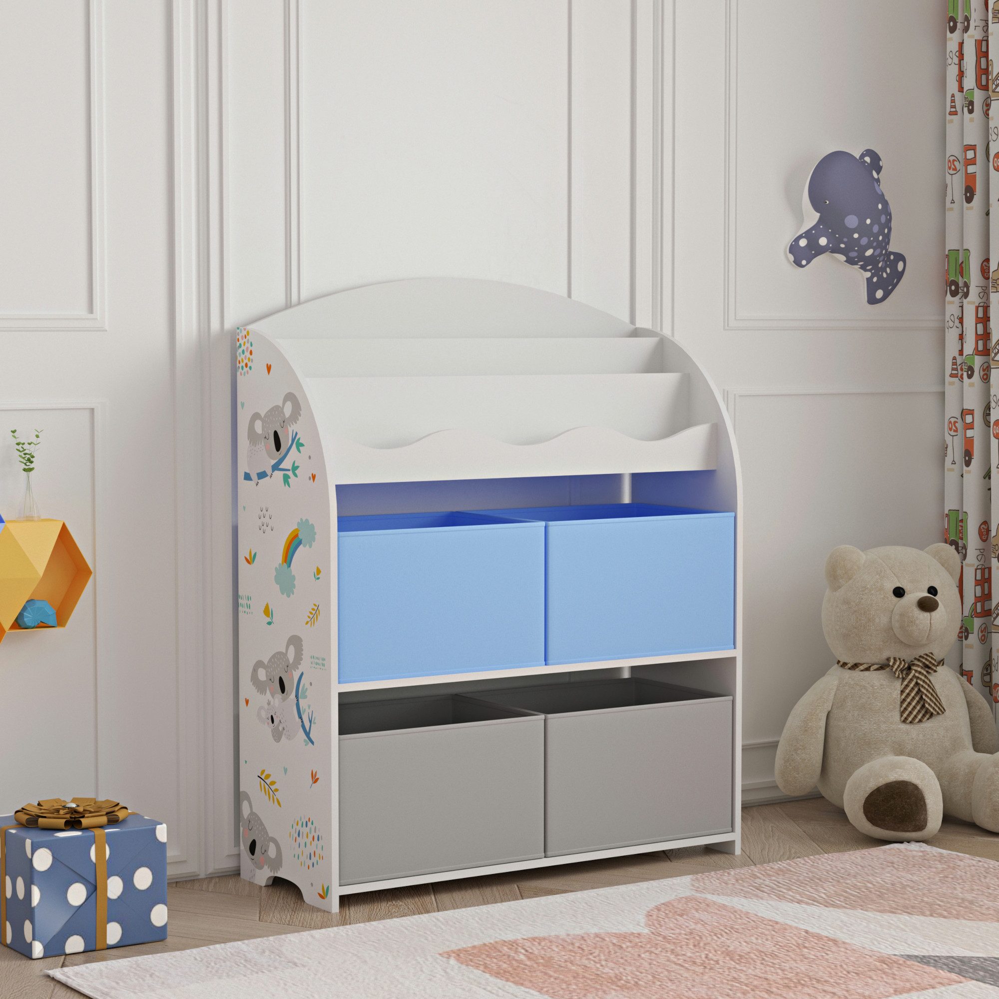 en.casa Kinderregal, »Orust« mit Koala-Motiv Weiß/Grau/Blau günstig online kaufen