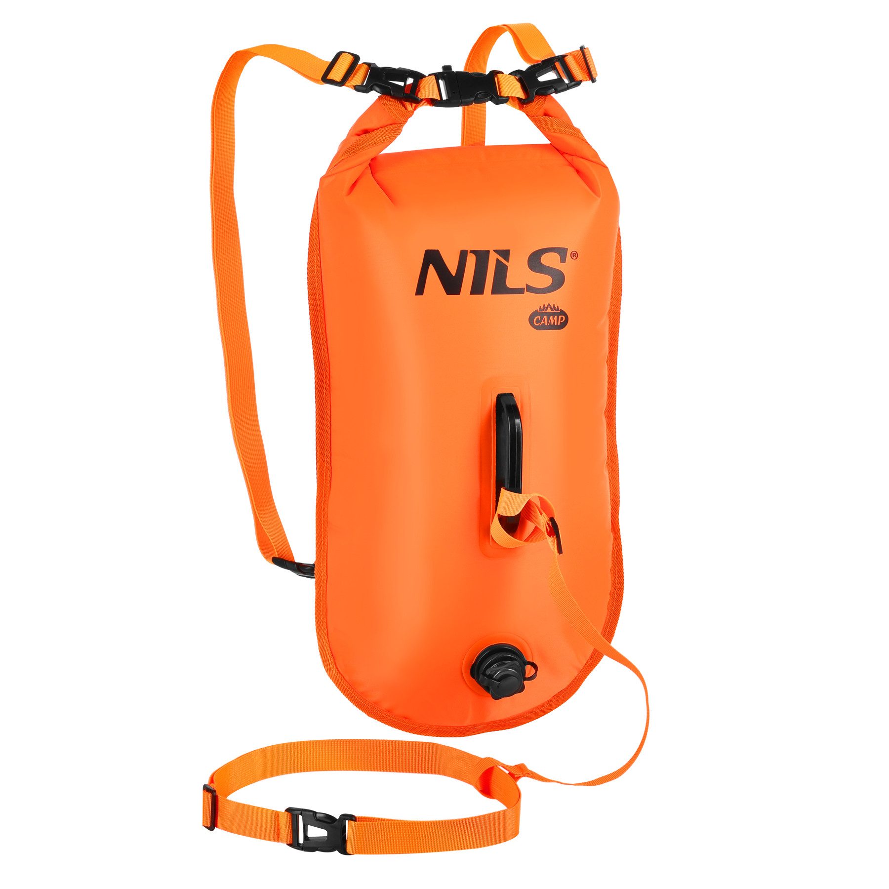 NILS CAMP Boje aufblasbare Schwimmboje Schwimmhilfe Freiwasserschwimmen, 3-in-1 Design: Schwimmboje, 28-Liter Dry Bag und Rucksack