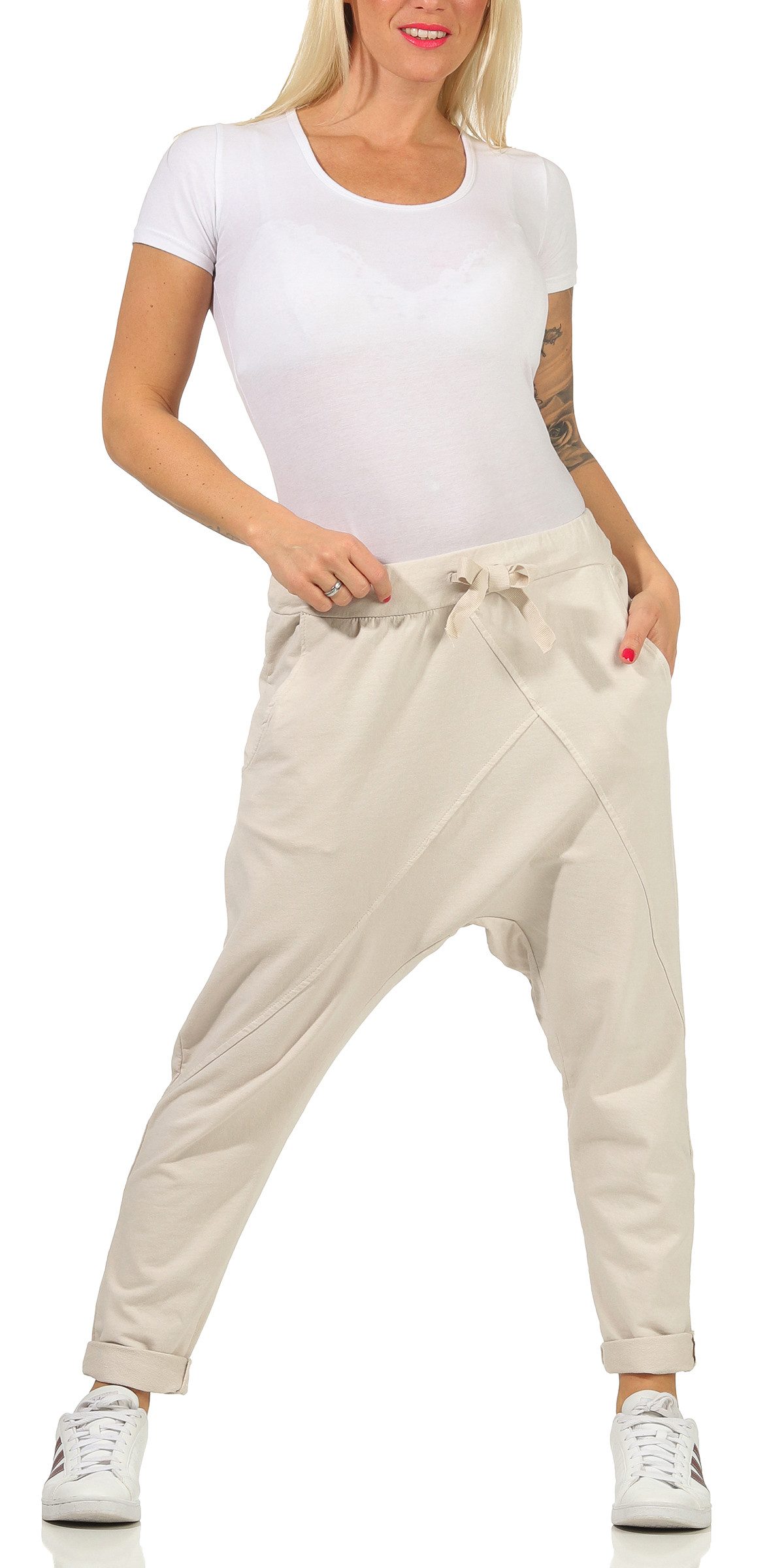 CLEO STYLE Jogginghose Damen Jogginghose 104 Beige Elastikbund mit Tunnelzug, Unifarben