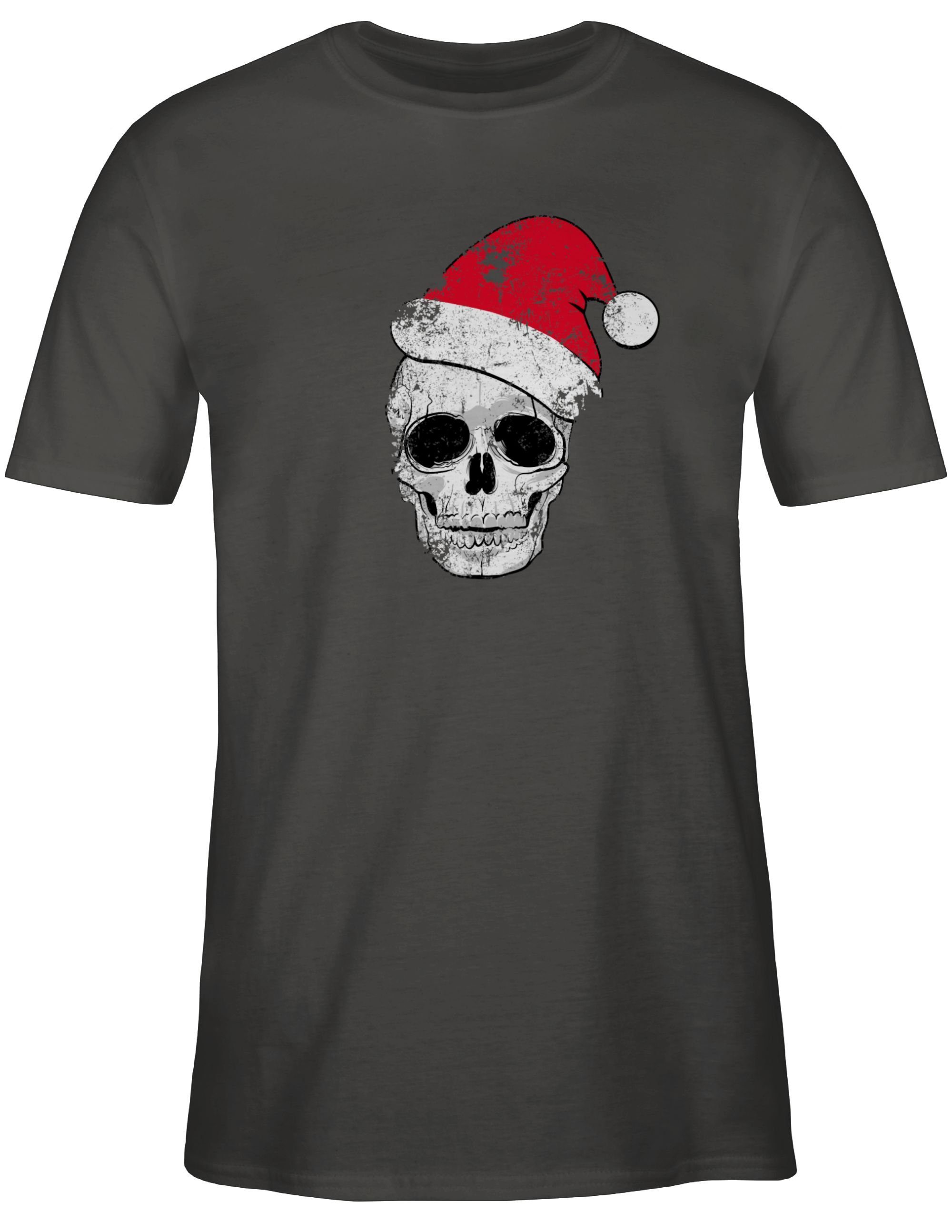 Vintage Kleidung Dunkelgrau Totenkopf Shirtracer Weihnachtsmütze 02 T-Shirt Weihachten