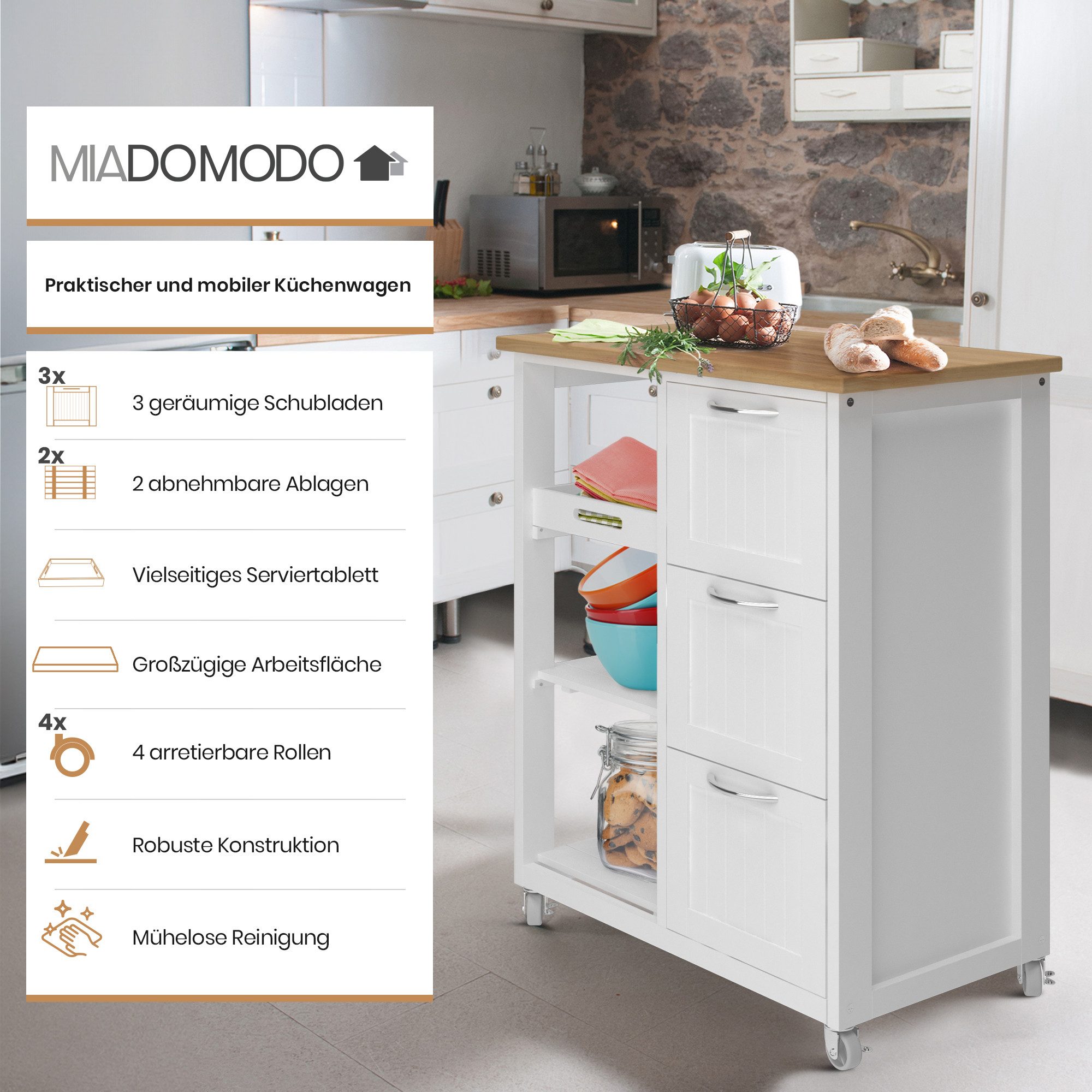 MIADOMODO Servierwagen Küchenwagen auf Rollen- 3 günstig online kaufen