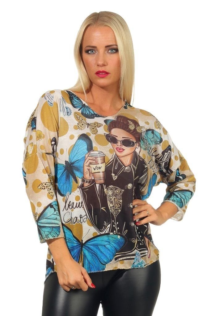 Stillpullover Pop Art Damen Feintstrick Pullover Italy Bloger