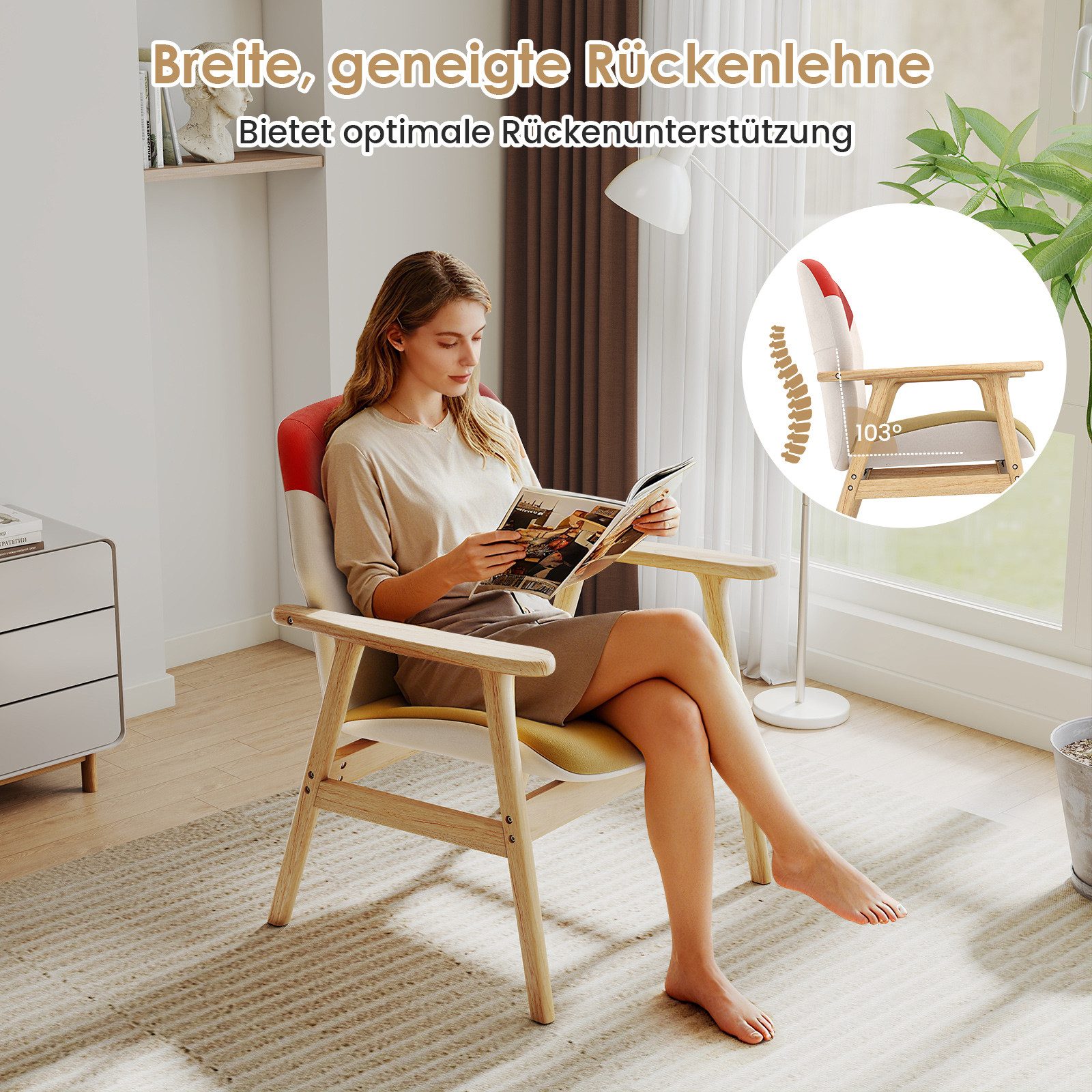 COSTWAY Ohrensessel, Polstersessel Relaxsessel gepolstert mit Holzrahmen