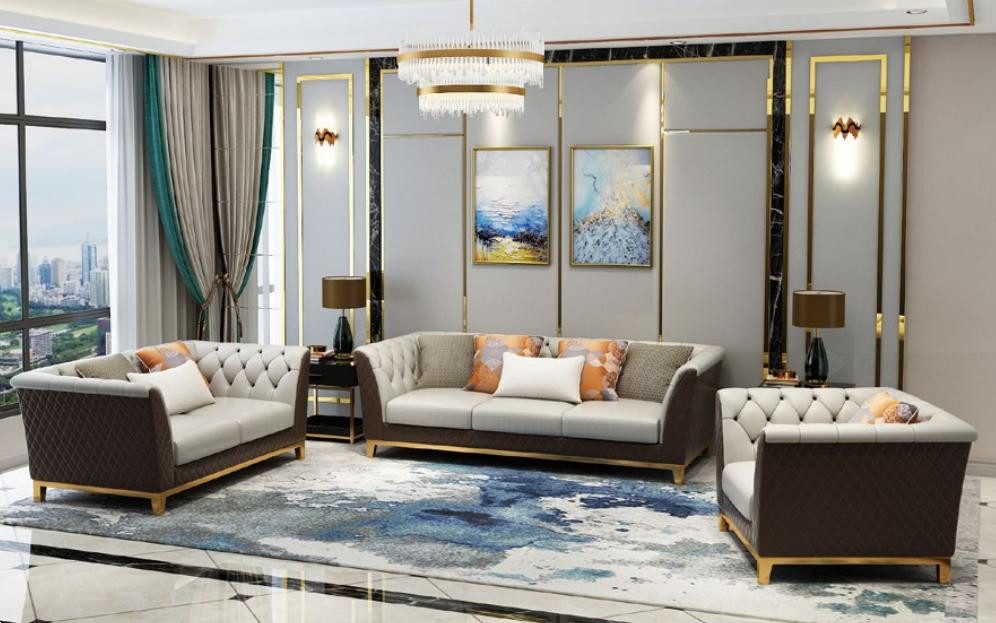 Xlmoebel Polstergarnitur Chesterfield Sofa Garnitur in edlem Stoff mit komfortabler Polsterung, (3-tlg., Sofagarnitur 3+2+1 Sitzer), Hergestellt in Europa