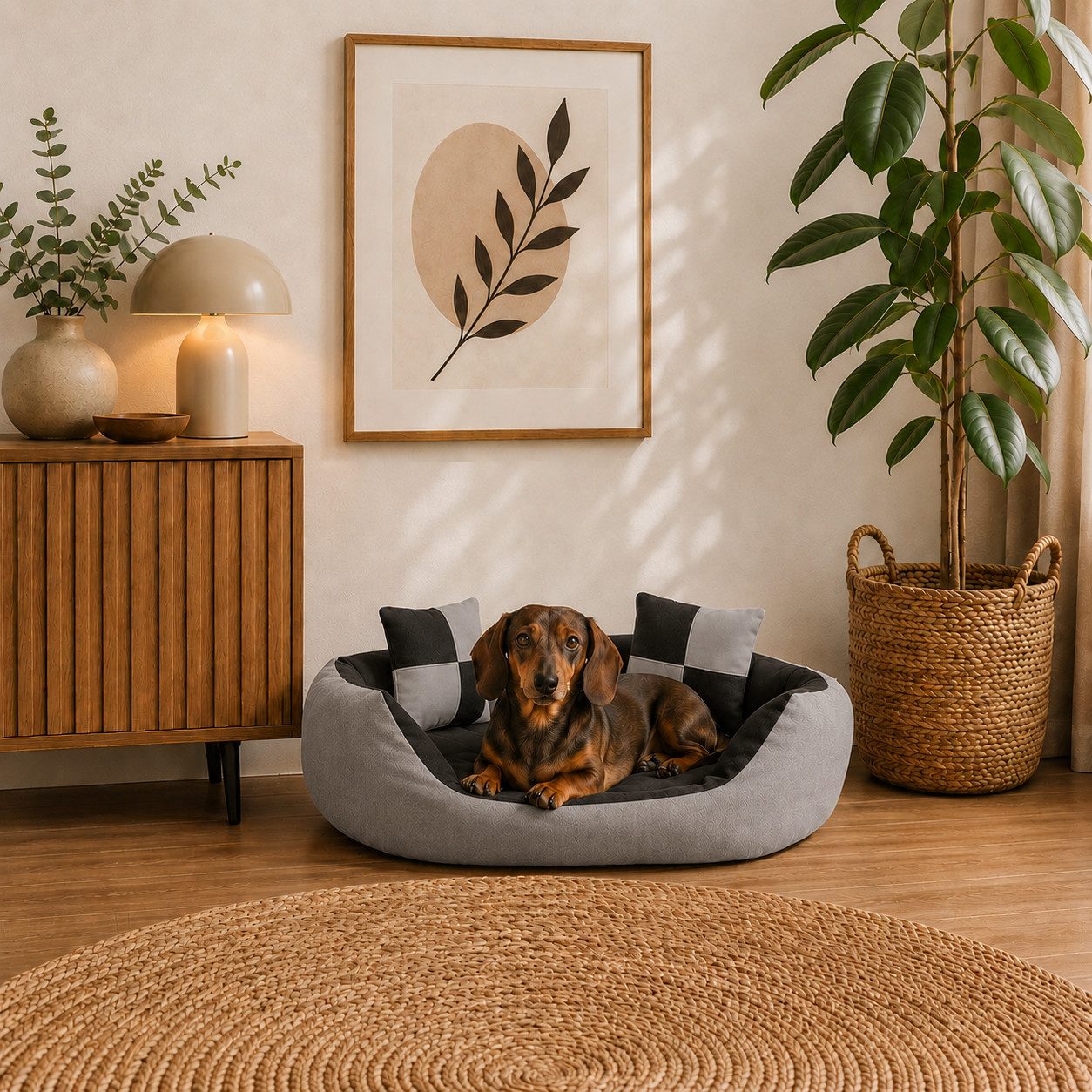 belviona Tierkissen, Hundekörbchen wasserabweisend, 65x50 cm, grau/schwarz, Oxford, Hundebett mit Wendekissen, tiefer Einstieg & 2 Spielkissen