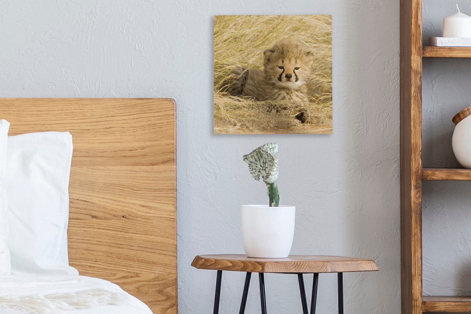 OneMillionCanvasses® Leinwandbild Gepard Leinwand für (1 Jung Bilder - Schlafzimmer St), - Wohnzimmer Gras