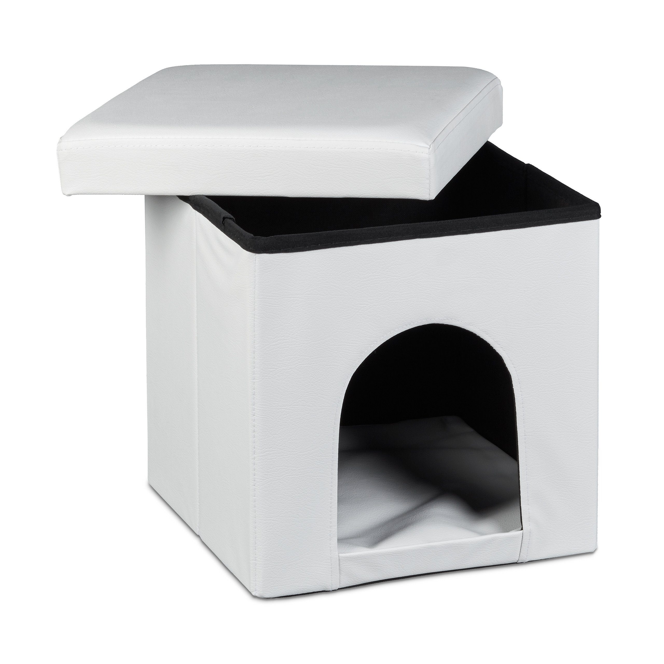 relaxdays Indoorhütte Hundebox Sitzhocker, Weiß günstig online kaufen