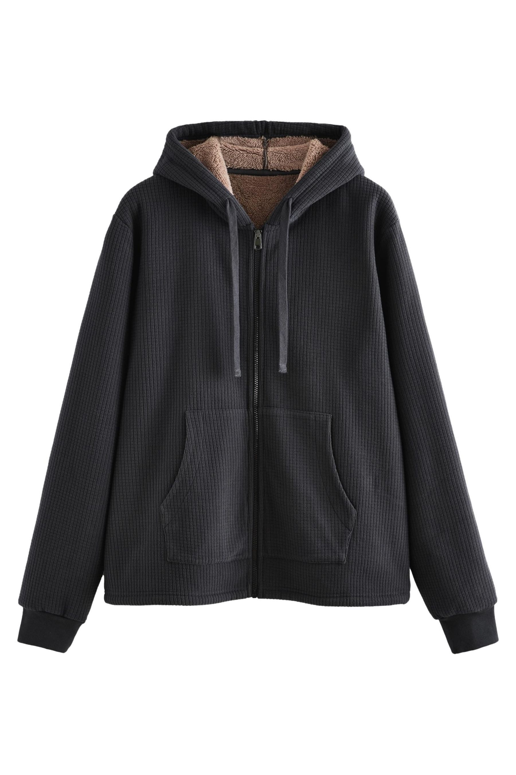 Kapuzenfleecejacke Strukturierte Kapuzenjacke mit Borgfutter
