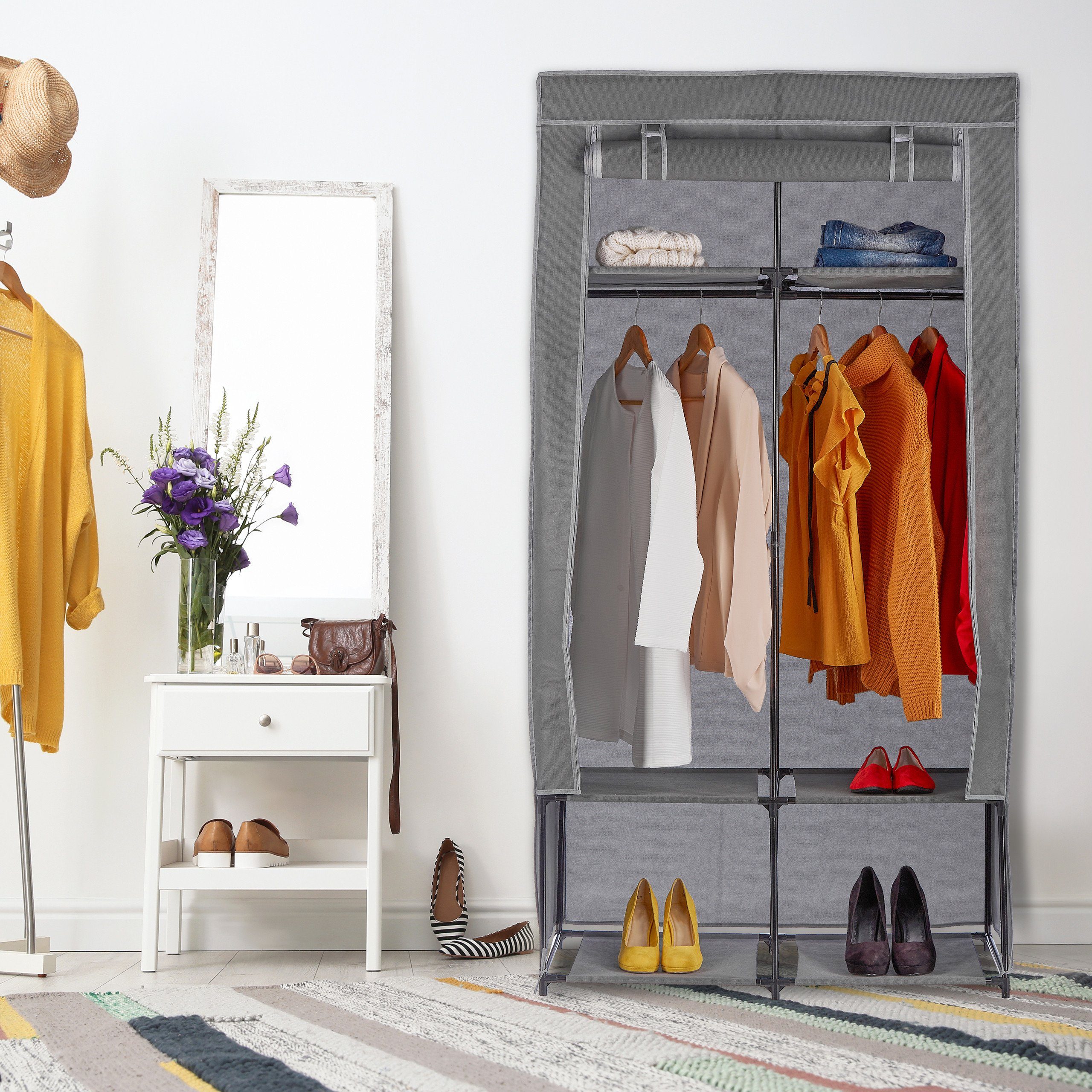 relaxdays Stoffschrank mit 6 Fäch Anthrazit günstig online kaufen