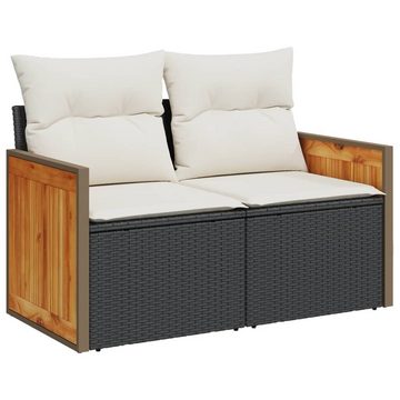 vidaXL Loungesofa Gartensofa mit Kissen 2-Sitzer Schwarz Poly Rattan