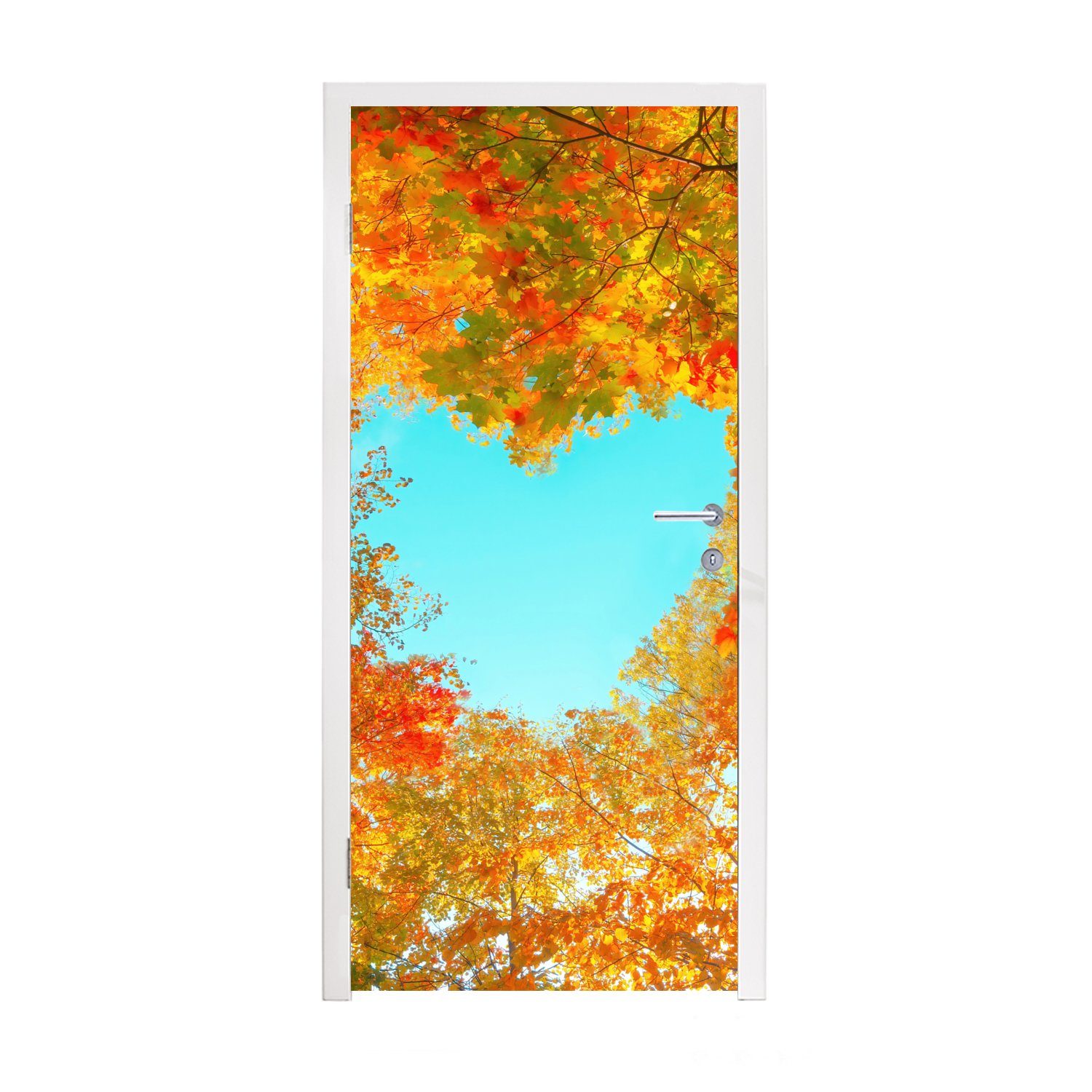 MuchoWow Türtapete Bäume - Herbst - Herz - Natur - Orange - Herz, Matt, bedruckt, (1 St), Fototapete für Tür, Türaufkleber, 75x205 cm