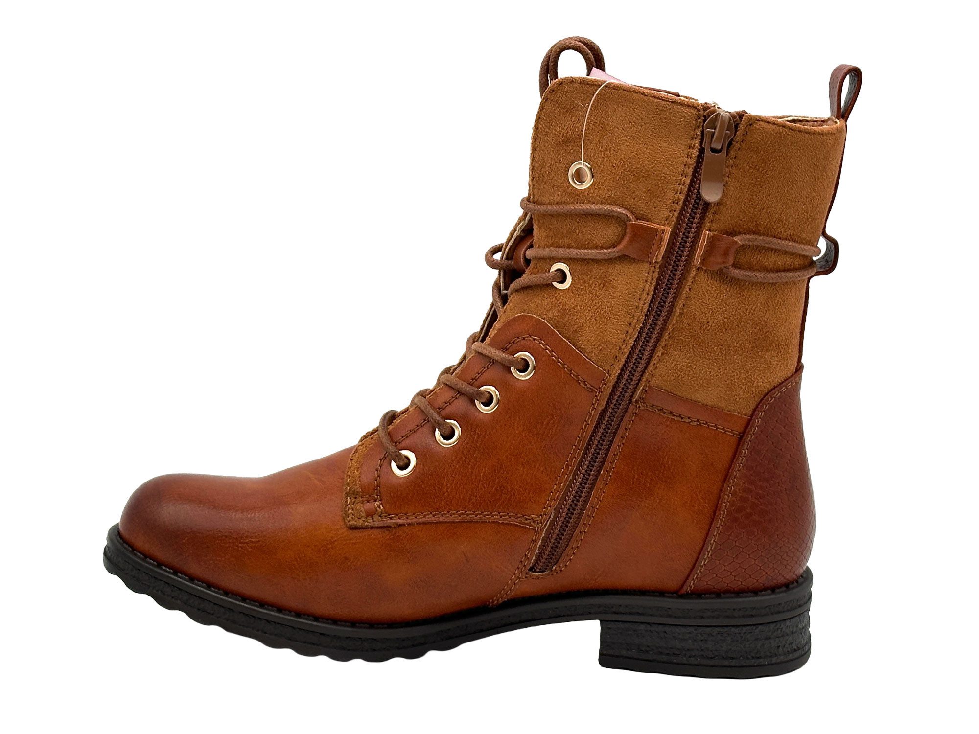Nowaland Casual Damen Boots mit Warmfutter und Reißverschluss Stiefelette Dekorative Schnürung und kuscheliges Warmfutter