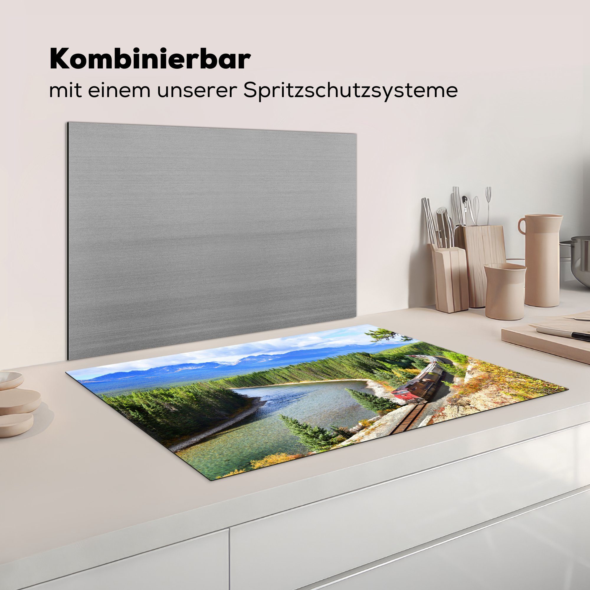 die Ceranfeldabdeckung tlg), 81x52 Umgebung, für bunter Induktionskochfeld cm, MuchoWow Vinyl, in Herdblende-/Abdeckplatte Zug küche, Schutz (1