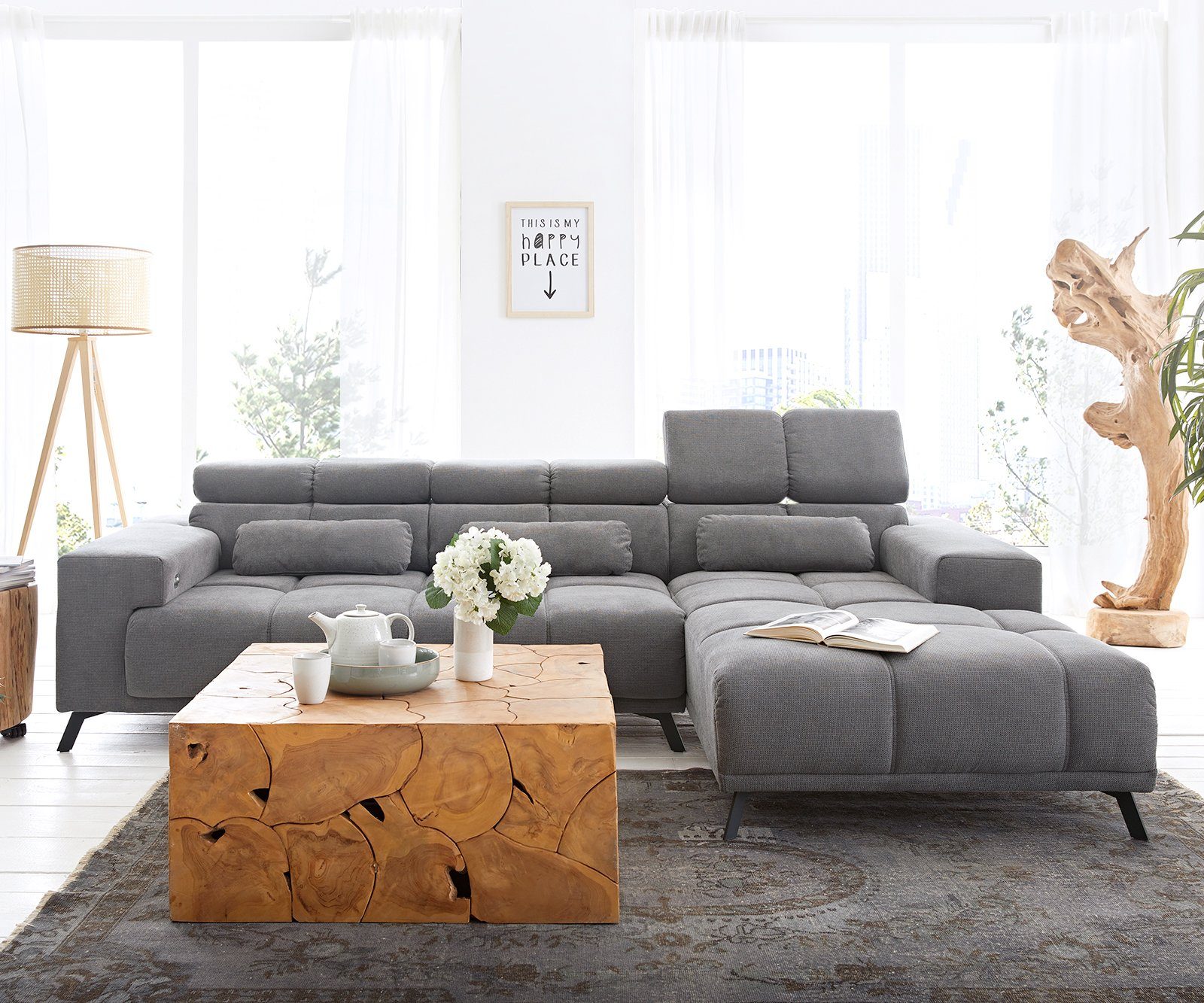 DELIFE Ecksofa Ordino, Mikrofaser Grau 285x200 günstig online kaufen